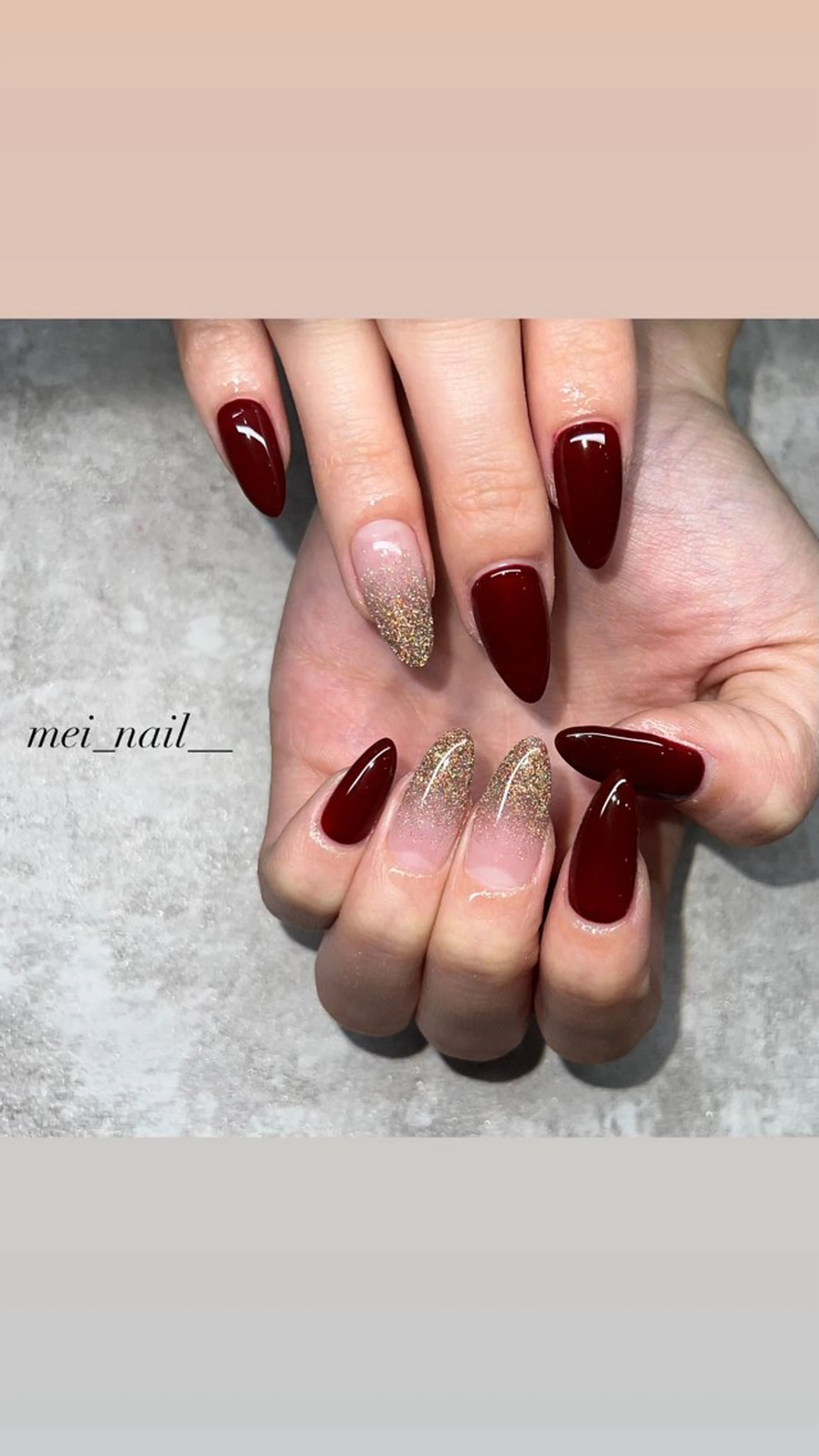 ネイル ボルドー フラッシュネイル est nail所属・永山 芽生子のネイルデザイン