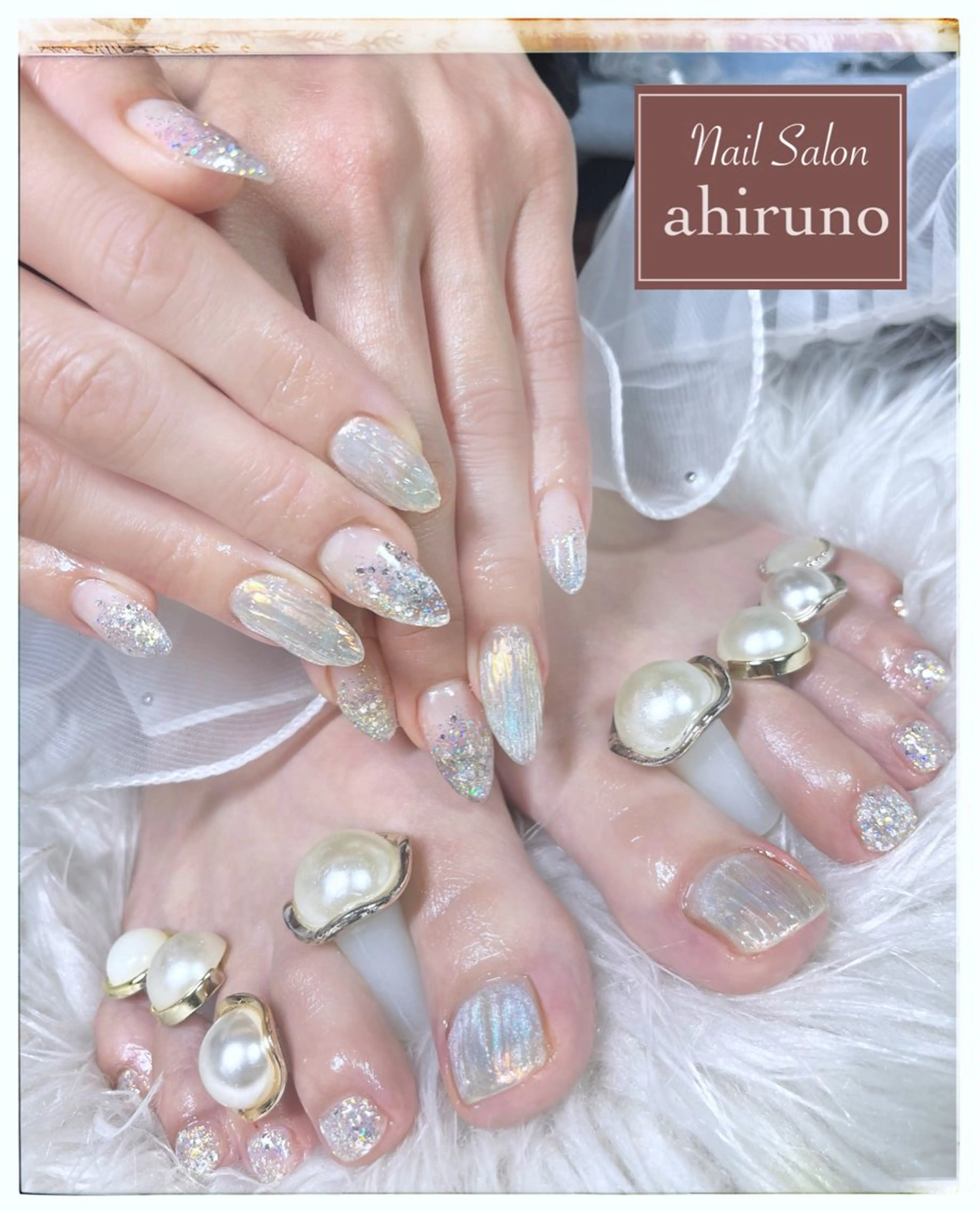 ネイル 長さ出し フットネイル ラメ(グリッター) おそろいネイル スカルプネイル ハンドネイル フットネイル ａｈｉｒｕｎｏ ✿ ｙｕiのネイルデザイン