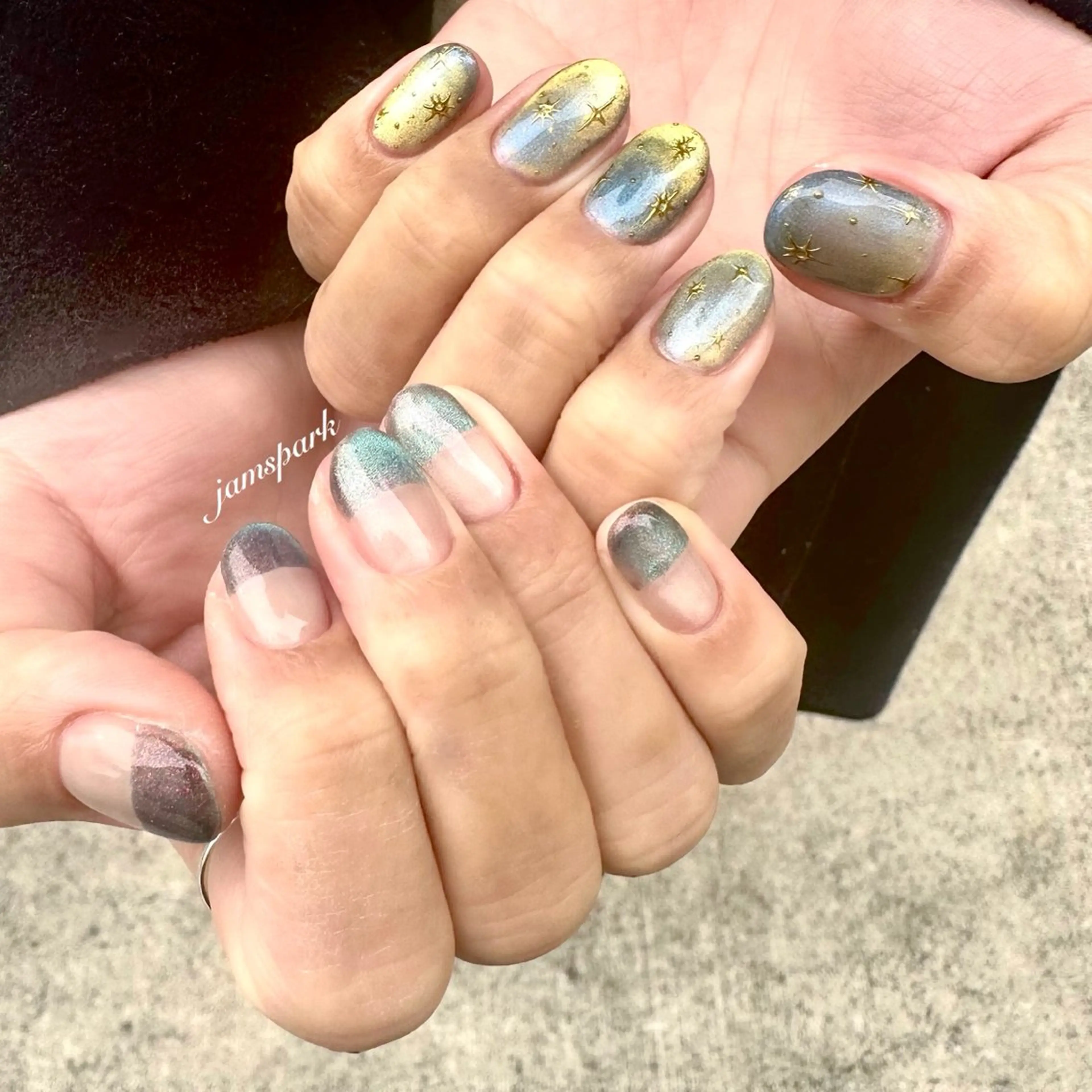 ネイル ブルー ジェルネイル キラキラネイル マグネットネイル 夏ネイル ハンドネイル jamspark ✨のネイルデザイン