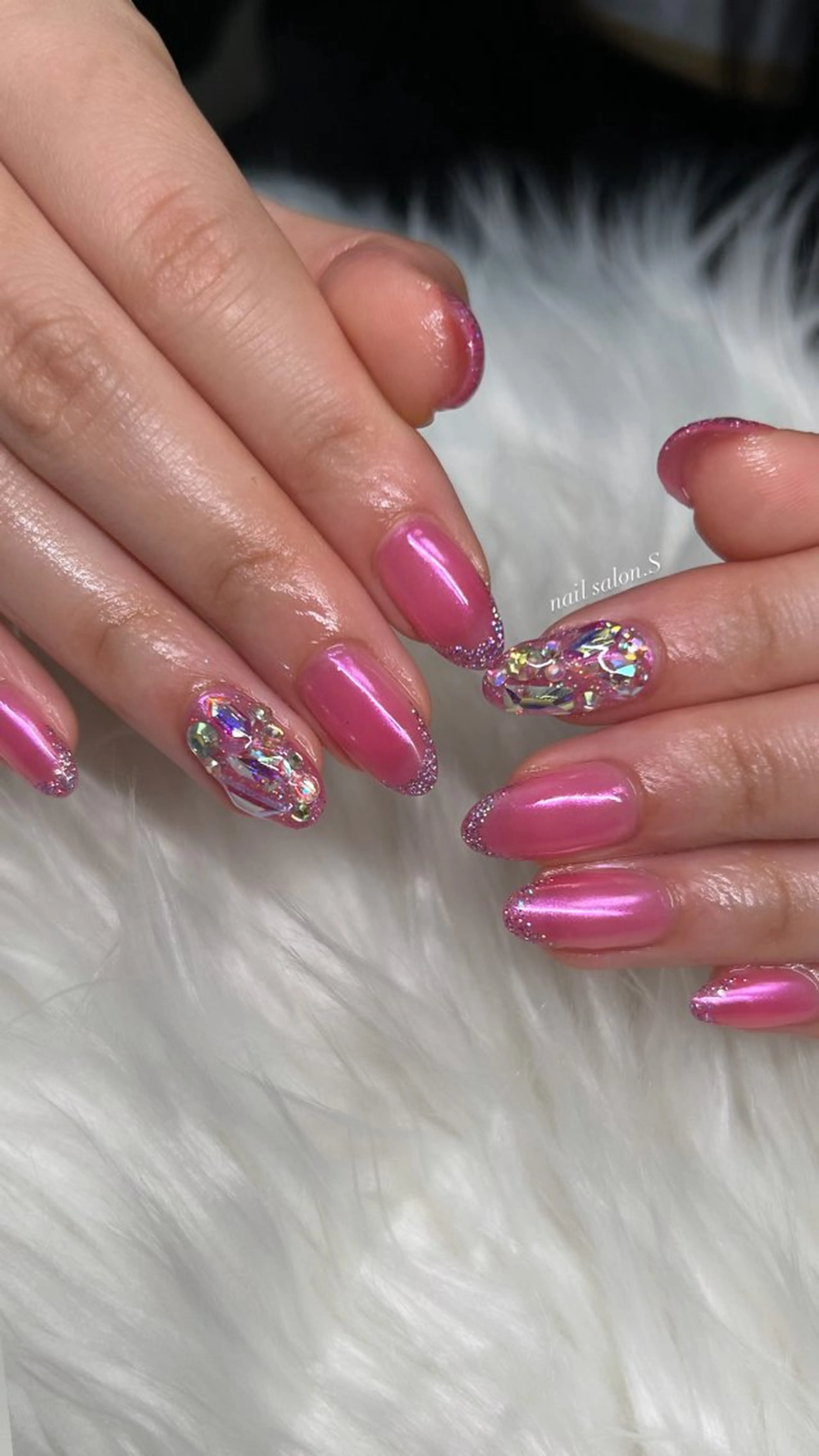 ネイル フラッシュネイル フレンチネイル 韓国ネイル 持ち込み ピンク ハンドネイル 関山 志乃のネイルデザイン