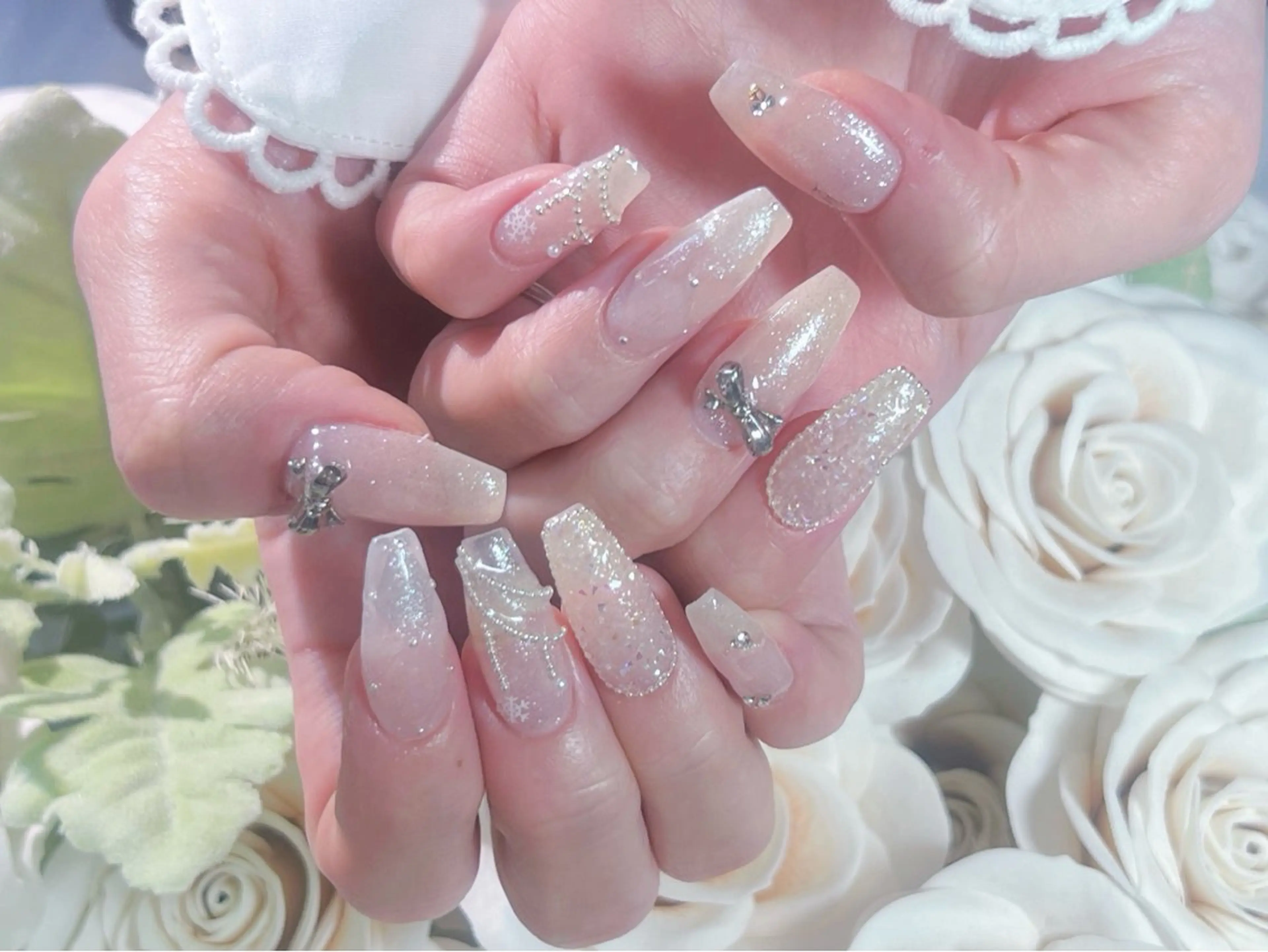 ネイル ロングネイル 持ち込み スカルプネイル 冬ネイル クリスマス ハンドネイル Painty所属・Painty nailのネイルデザイン