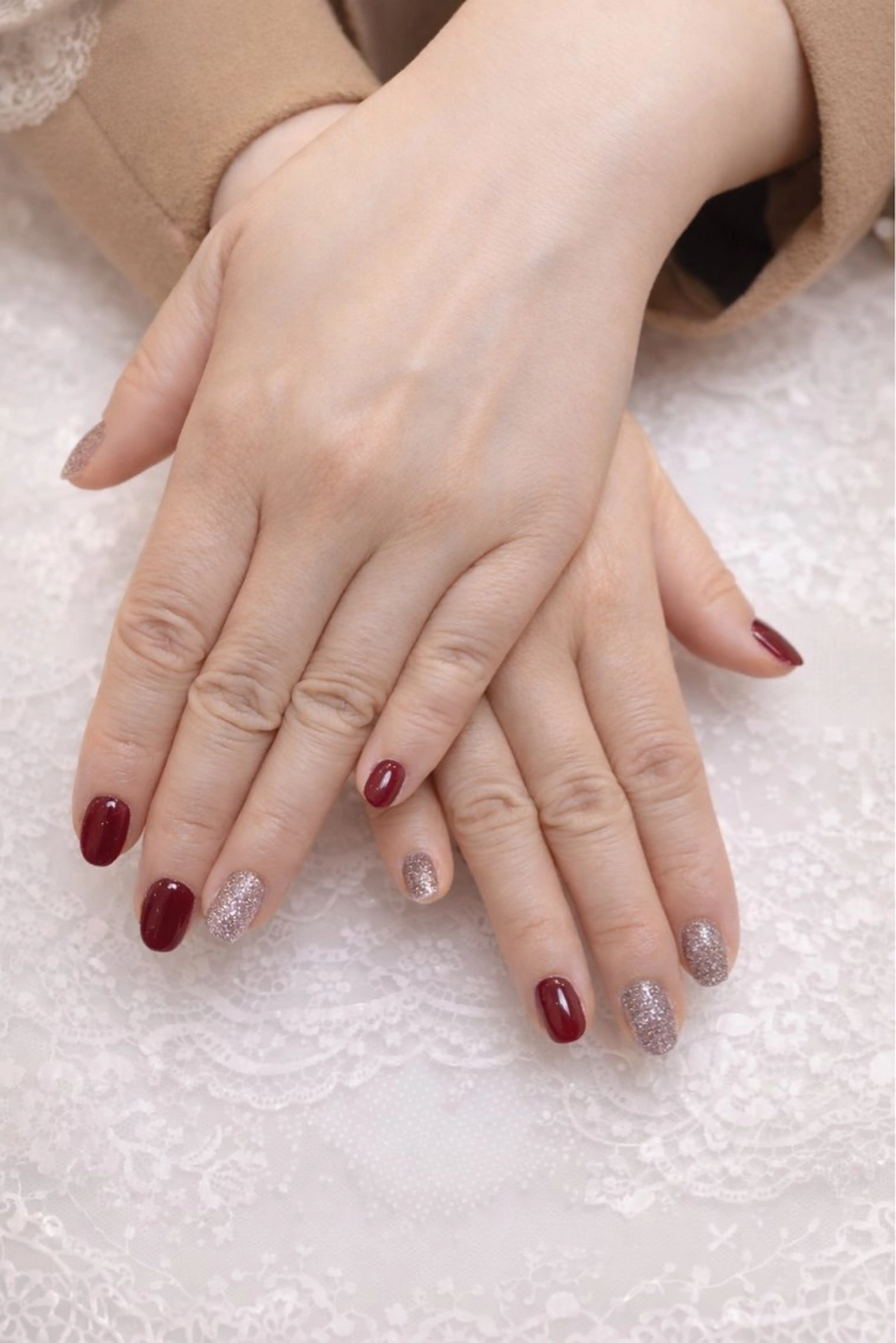 ネイル ボルドー ラメ(グリッター) ゆ めのネイルデザイン
