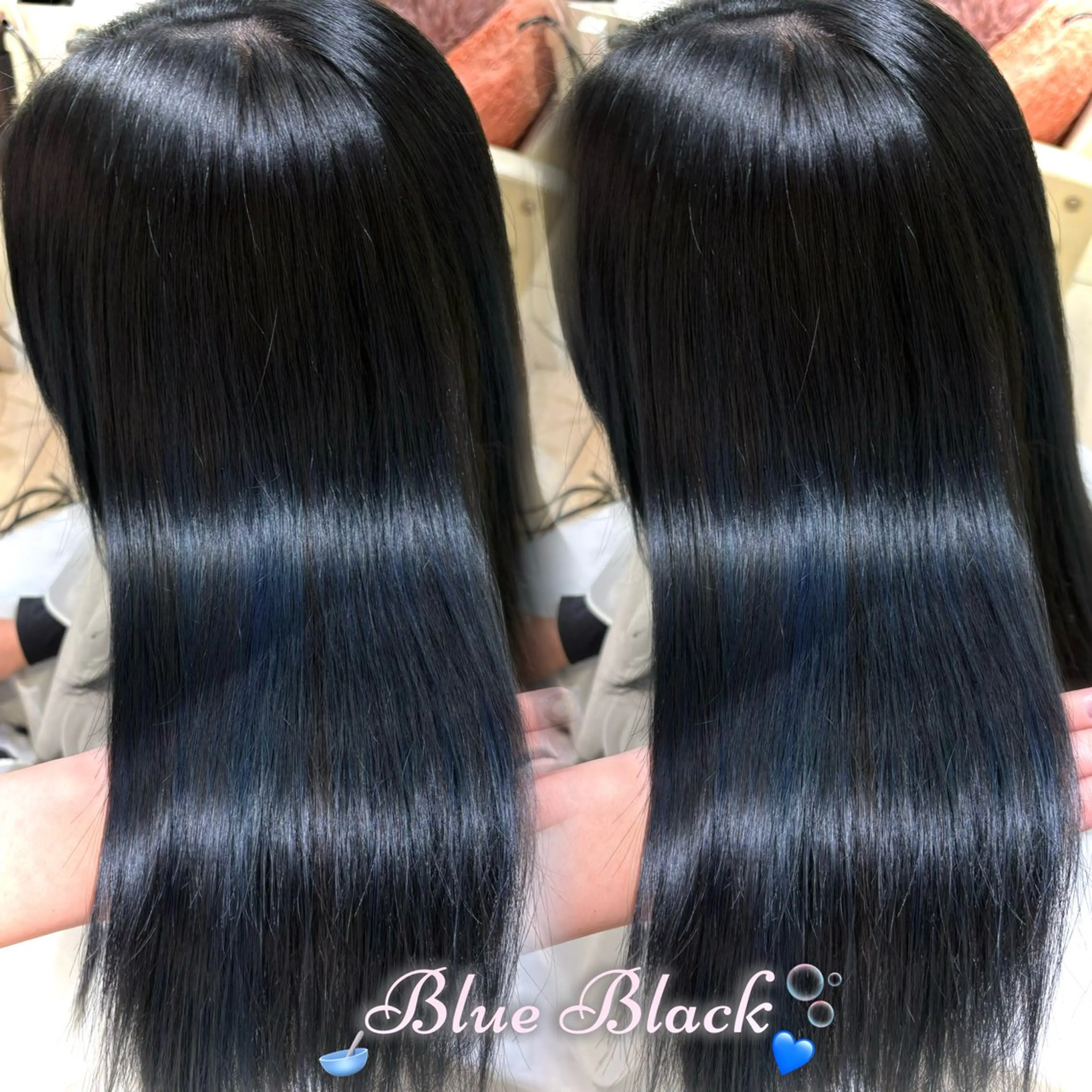 ロング カラー 黒髪 ブルーカラー ブルーブラック ヘアカラー トリートメント 新宿/透明感カラー /韓国ヘアKANA♡のヘアスタイル