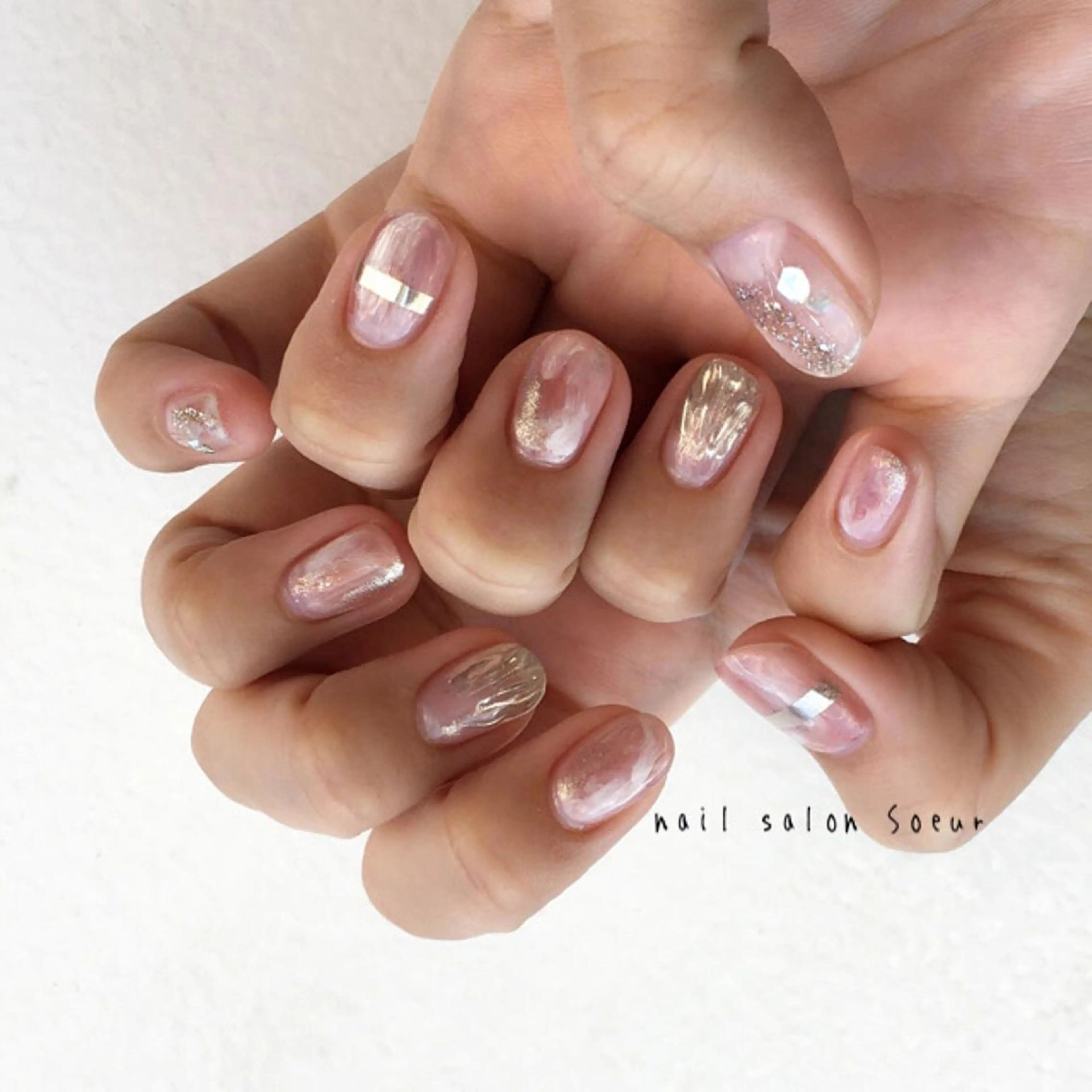 ネイル アートネイル ブラウン クリアネイル ジェルネイル ニュアンスネイル ハンドネイル nail salon Soeurのネイルデザイン