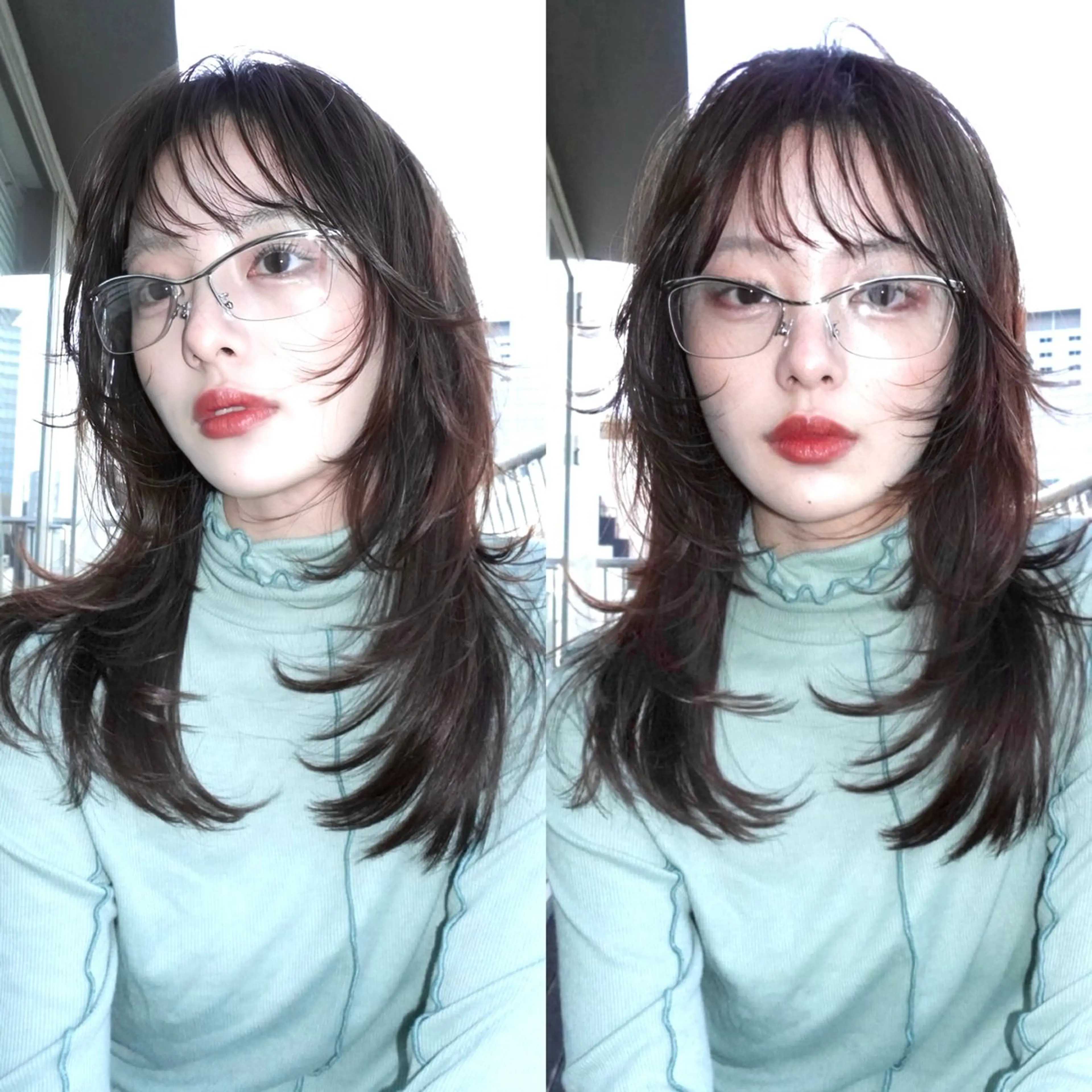 セミロング カラー 黒髪 ブルーカラー ブルーブラック ハッシュカット レイヤーカット カット ヘアカラー トリートメント レイヤーカット ハッシュカットのヘアスタイル