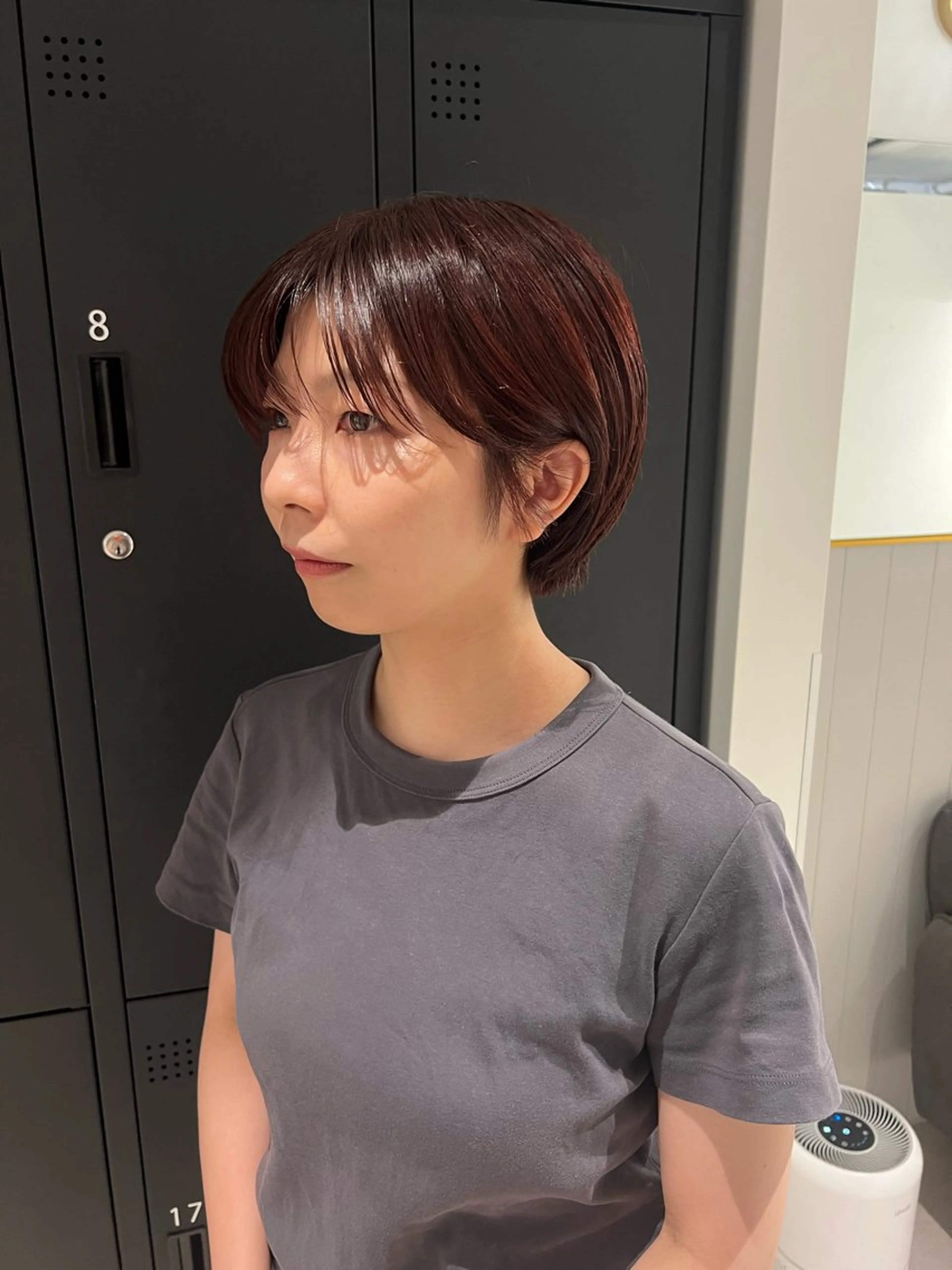 ショート カラー ヘアアレンジ レッドカラー ショートヘア カット ヘアカラー トリートメント 暗髪カラー🫐パーマ おくだりんかのヘアスタイル