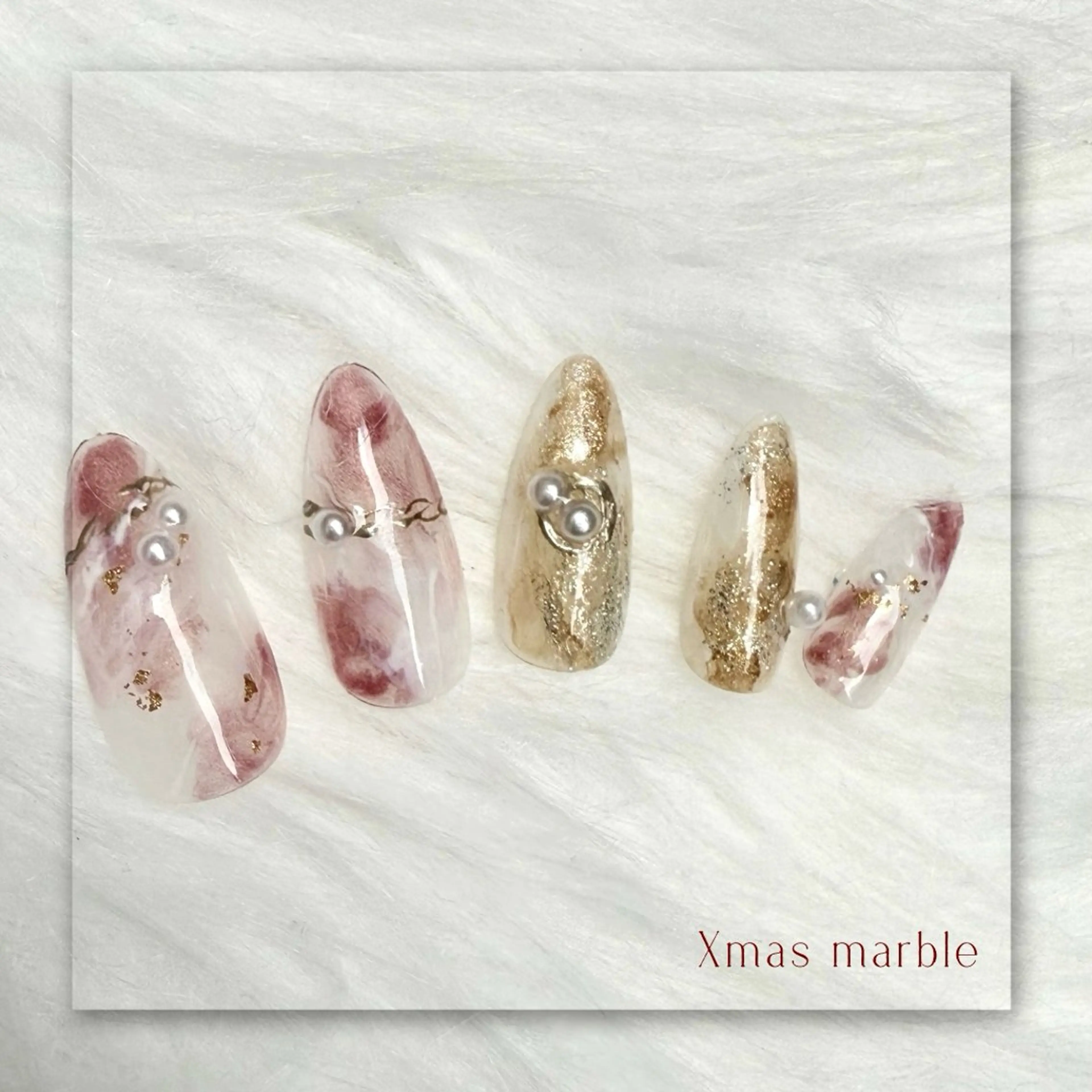 ネイル ジェルネイル 大理石ネイル(マーブル) パラジェル ピンク 冬ネイル Seemly 千田町店所属・フラワーパラジェル 🌸シームリーエミのネイルデザイン