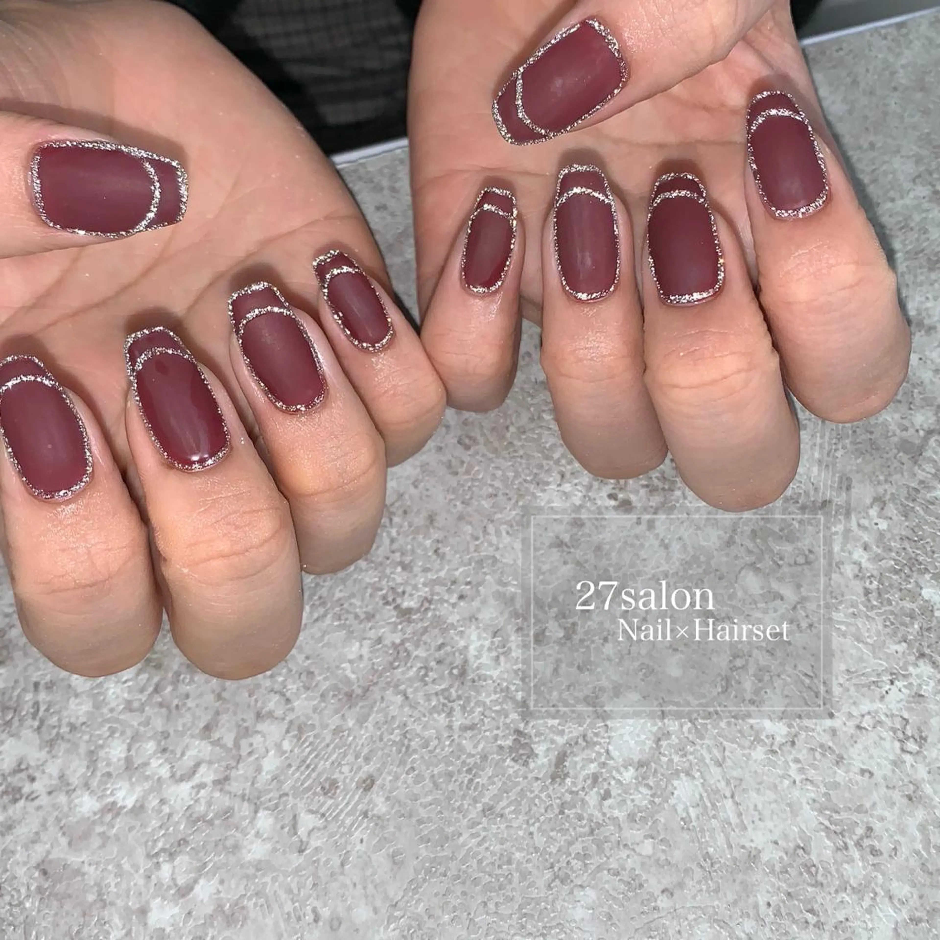 ネイル ボルドー フラッシュネイル フレンチネイル マットネイル 27salon yuinaのネイルデザイン