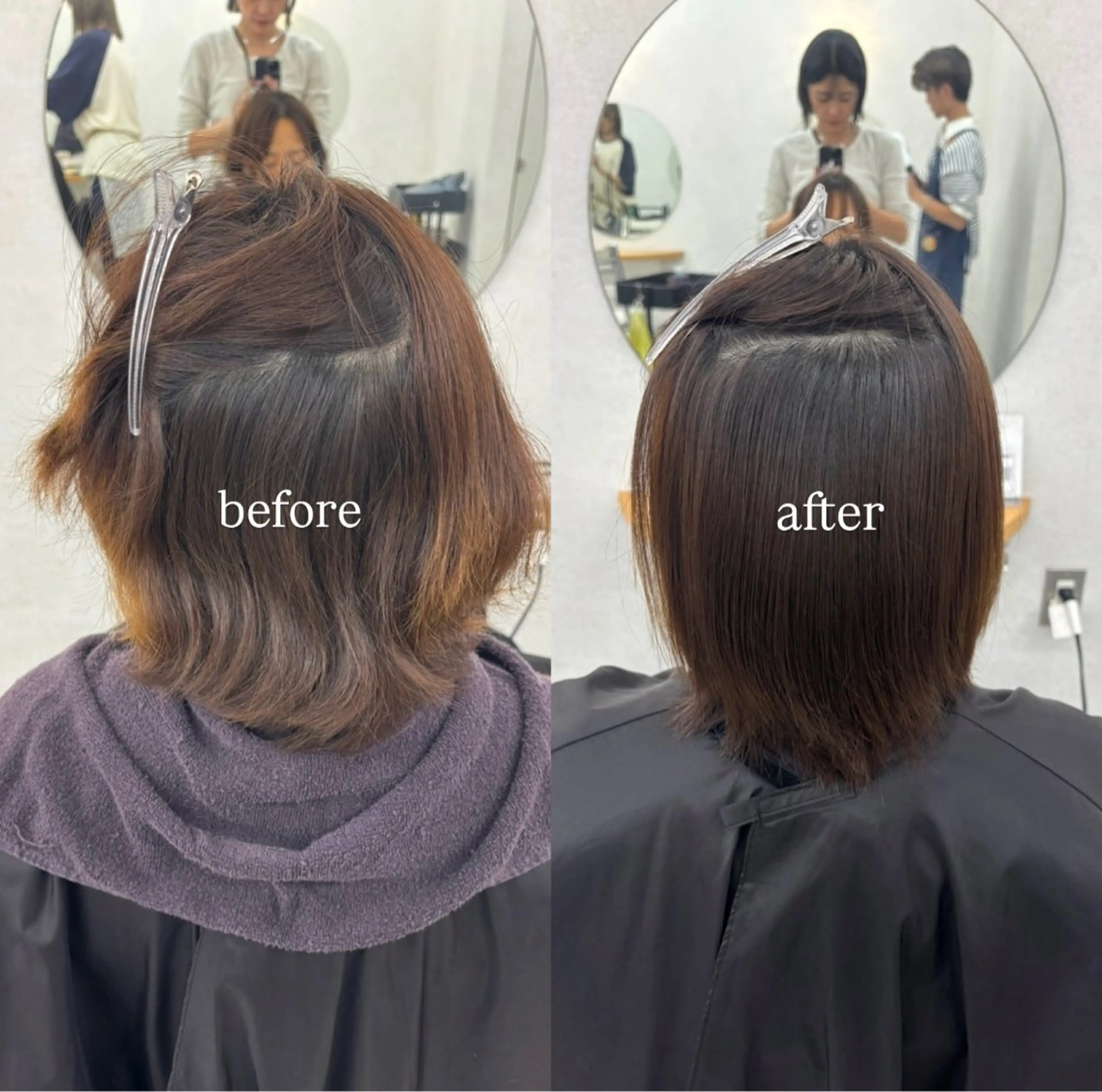 ショート 縮毛矯正 リン🔔ボブ cut ベージュカラー🤎のヘアスタイル