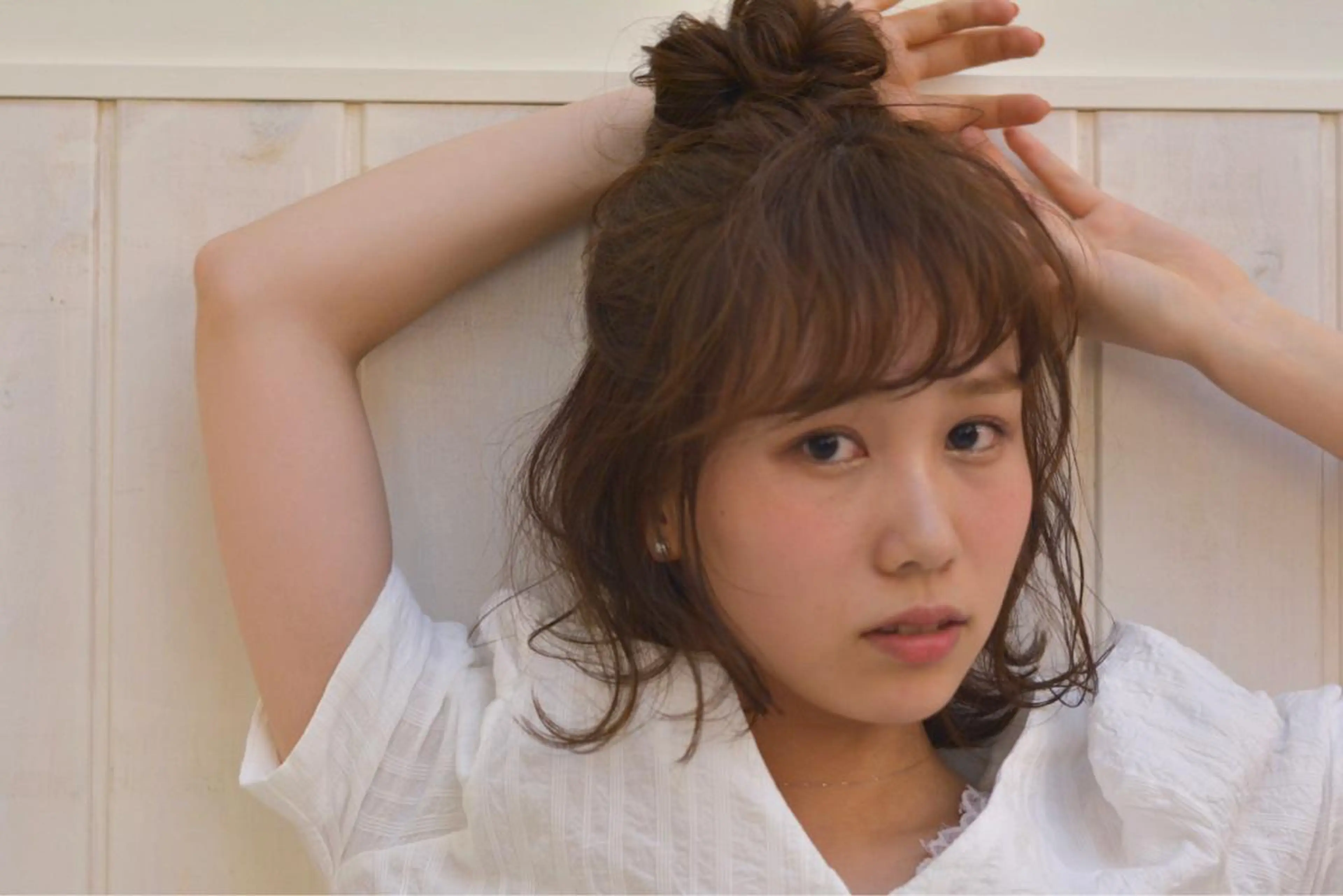 ミディアム カラー ヘアアレンジ ハーフアップ お団子ヘア 結婚式・ブライダル 清水　ちひろ ✄トップスタイリストのヘアスタイル