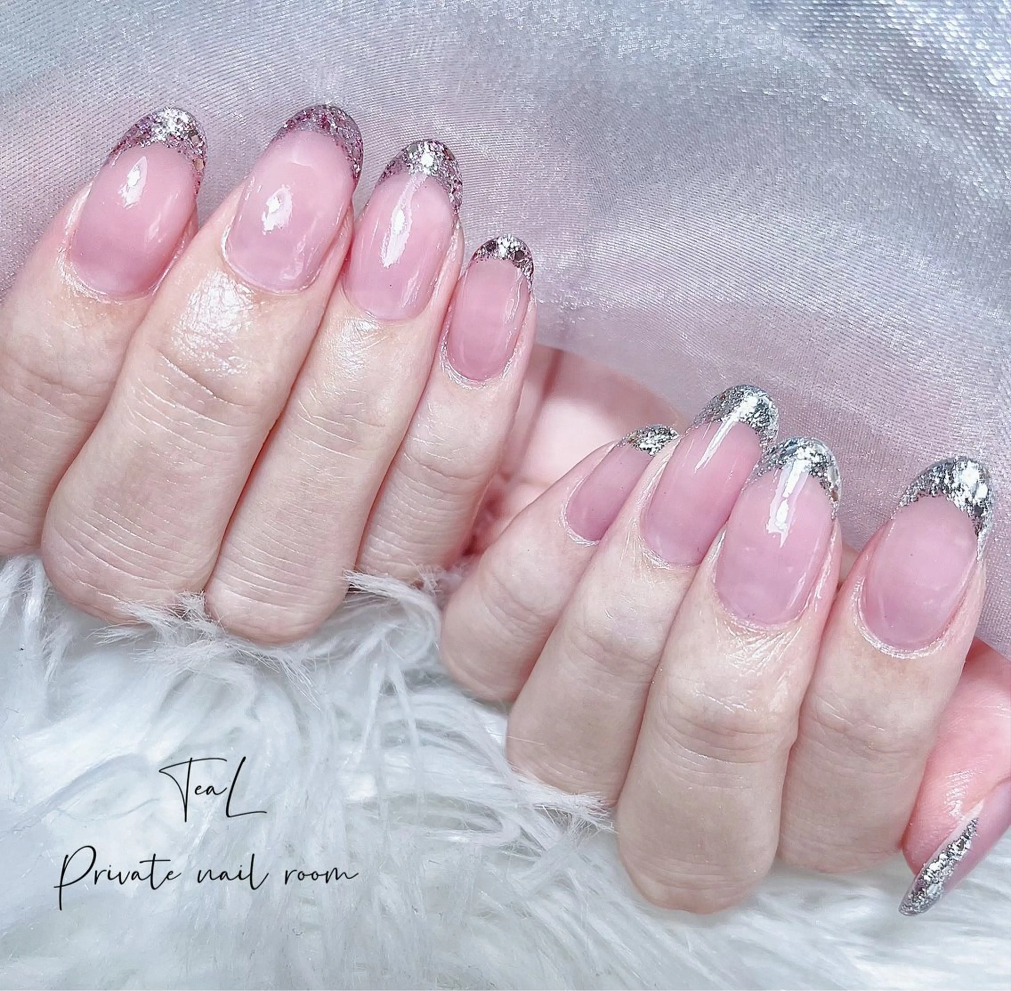 ネイル フレンチネイル ガラスフレンチ シンプルネイル ハンドネイル TeaL nailのネイルデザイン