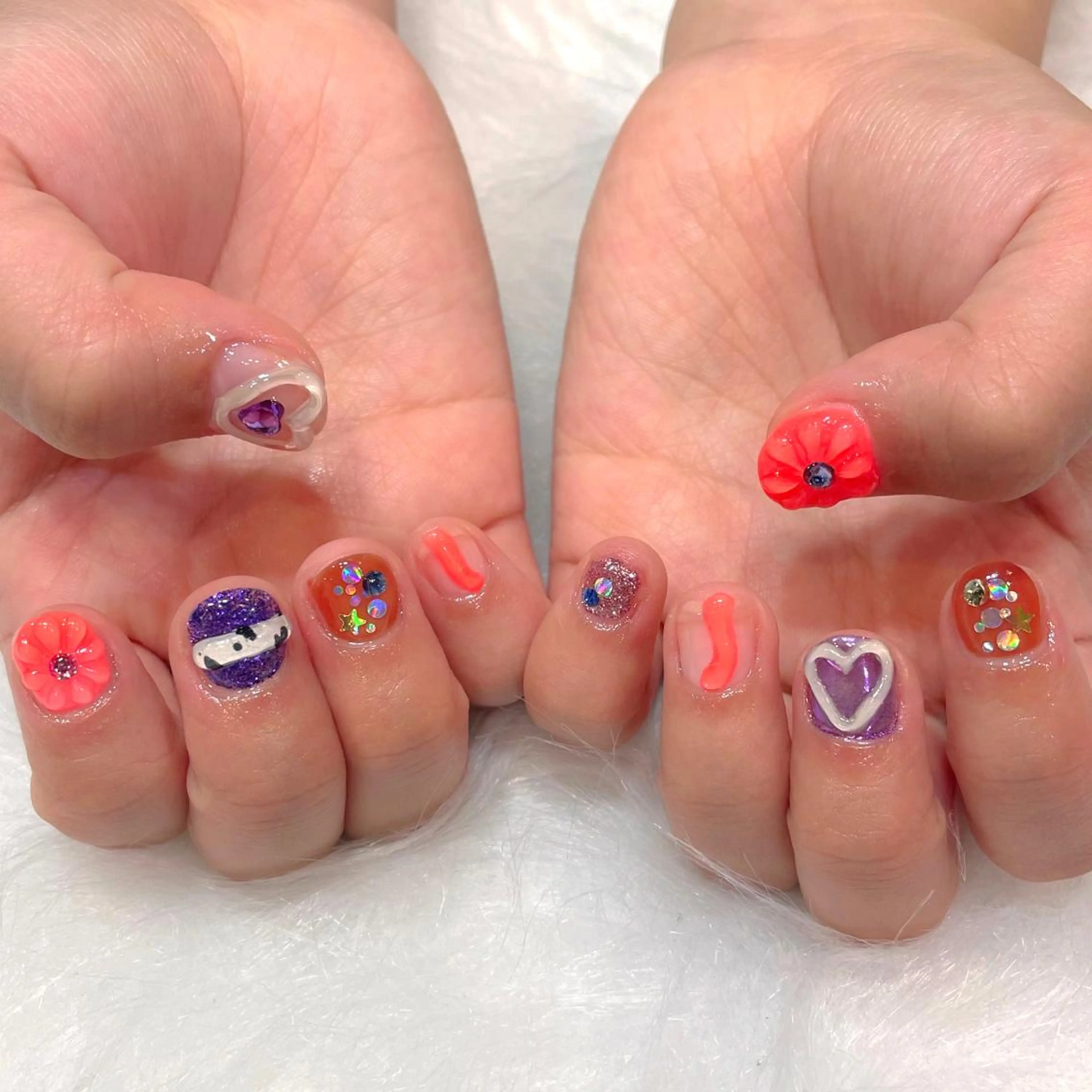 ネイル オレンジ パープル 夏ネイル MADDY NAILS所属・MADDYNAILS ✴︎柏痛ネイルのネイルデザイン