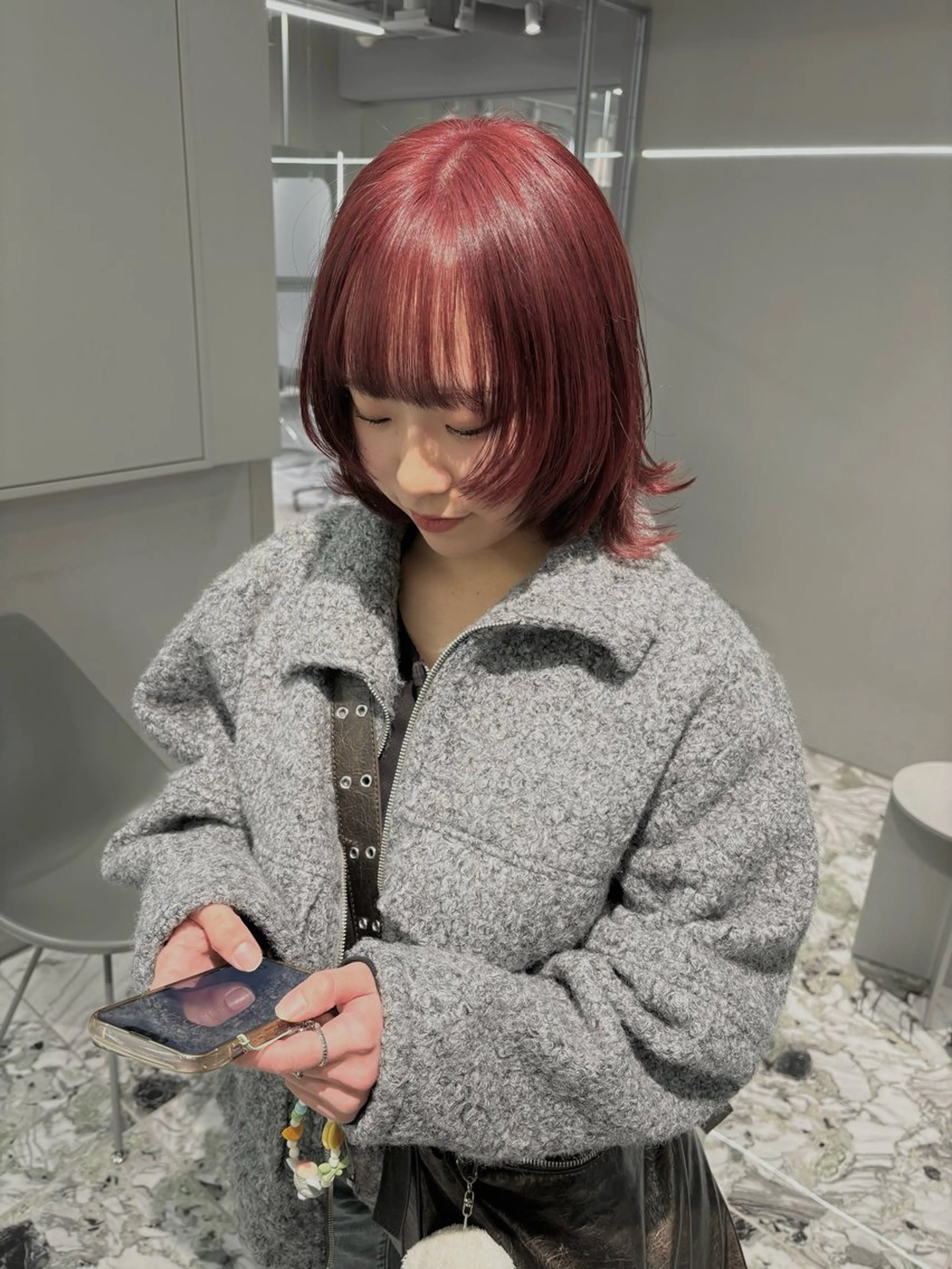 カラー ブリーチ レッドカラー 名古屋/レイヤー /RYOUICHI/のヘアスタイル