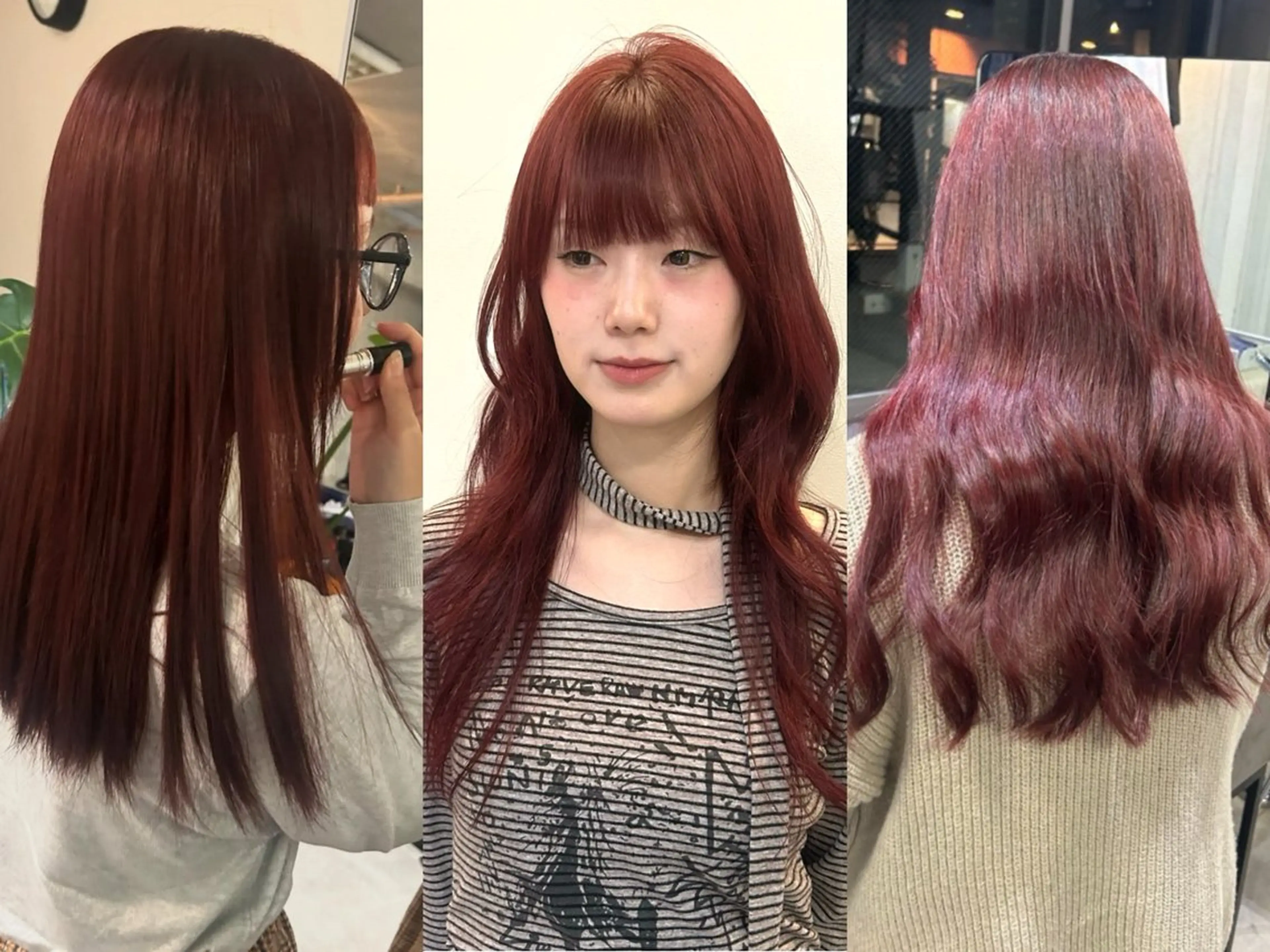 【U-28 3日間限定✨ケアトリートメント付き】カット+ブリーチなし暖色カラー🤎#ワインレッド#韓国ボブの写真