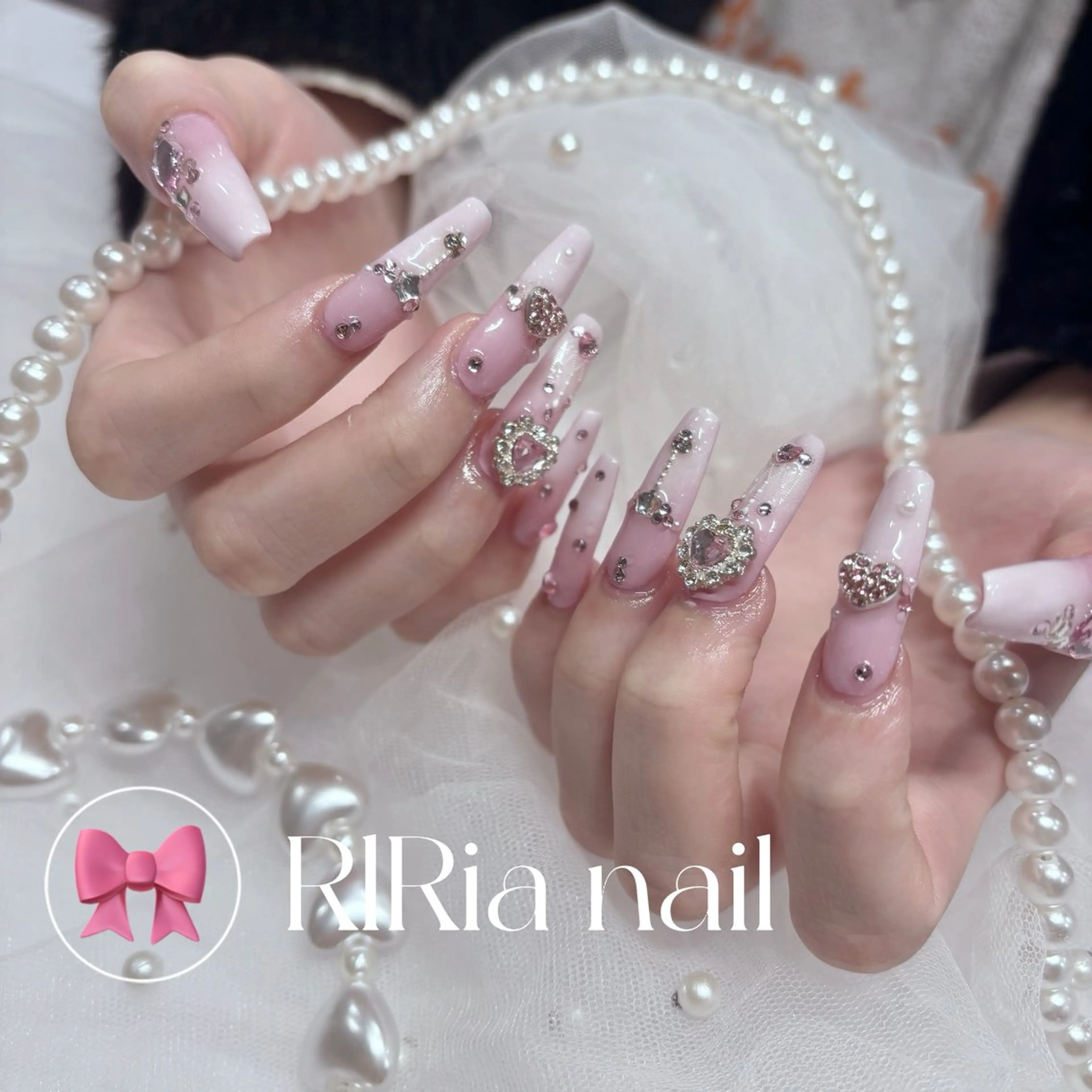 ネイル グラデーション ハート ラメ(グリッター) ピンク ハンドネイル 🎀『RlRia』（GO TODAY シェアサロン 横浜Solace店内）🎀所属・RlRia .のネイルデザイン