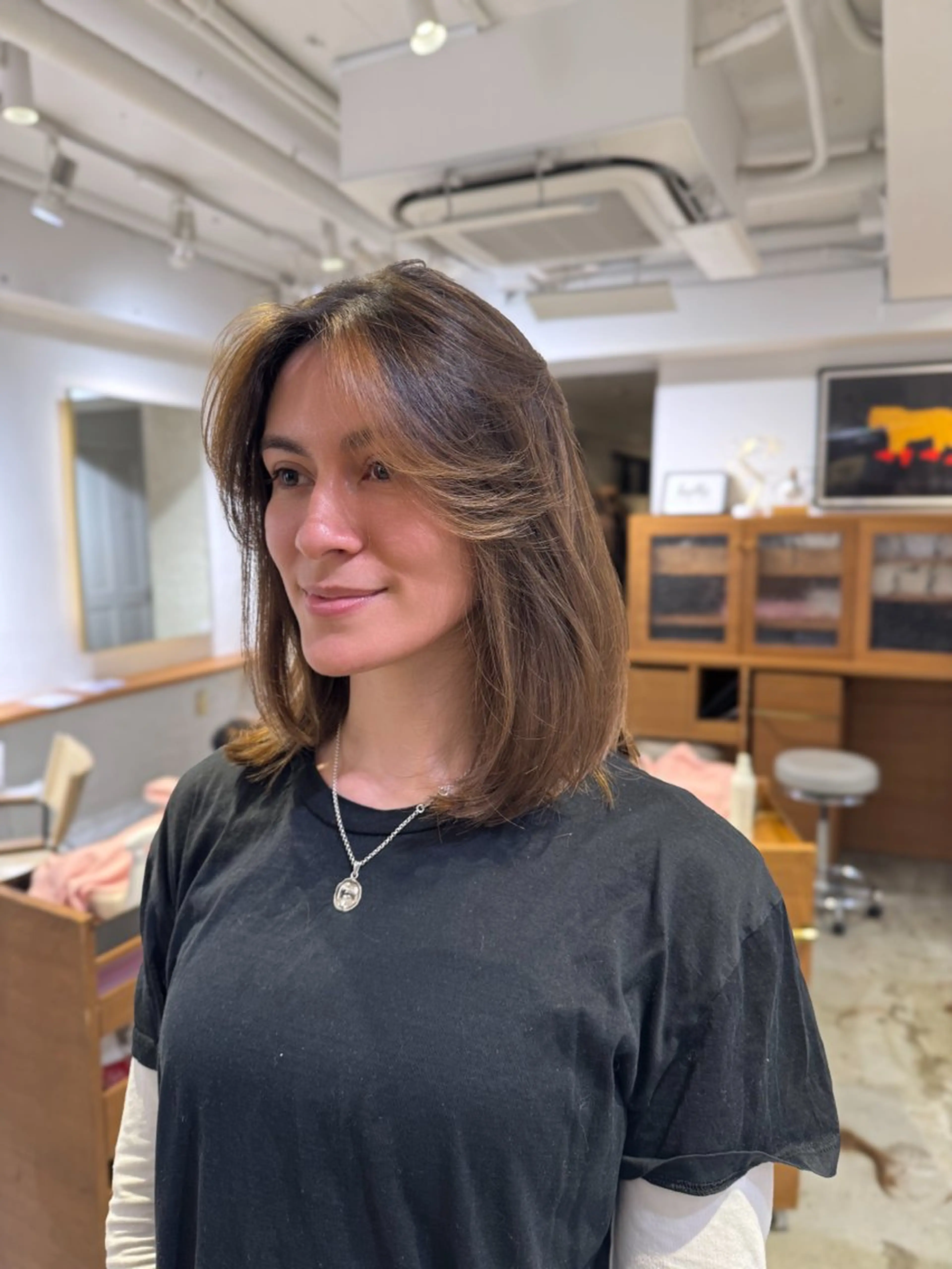 ミディアム カラー レイヤーカット ナガミネアリサ/ 学芸大学/海外ヘアのヘアスタイル