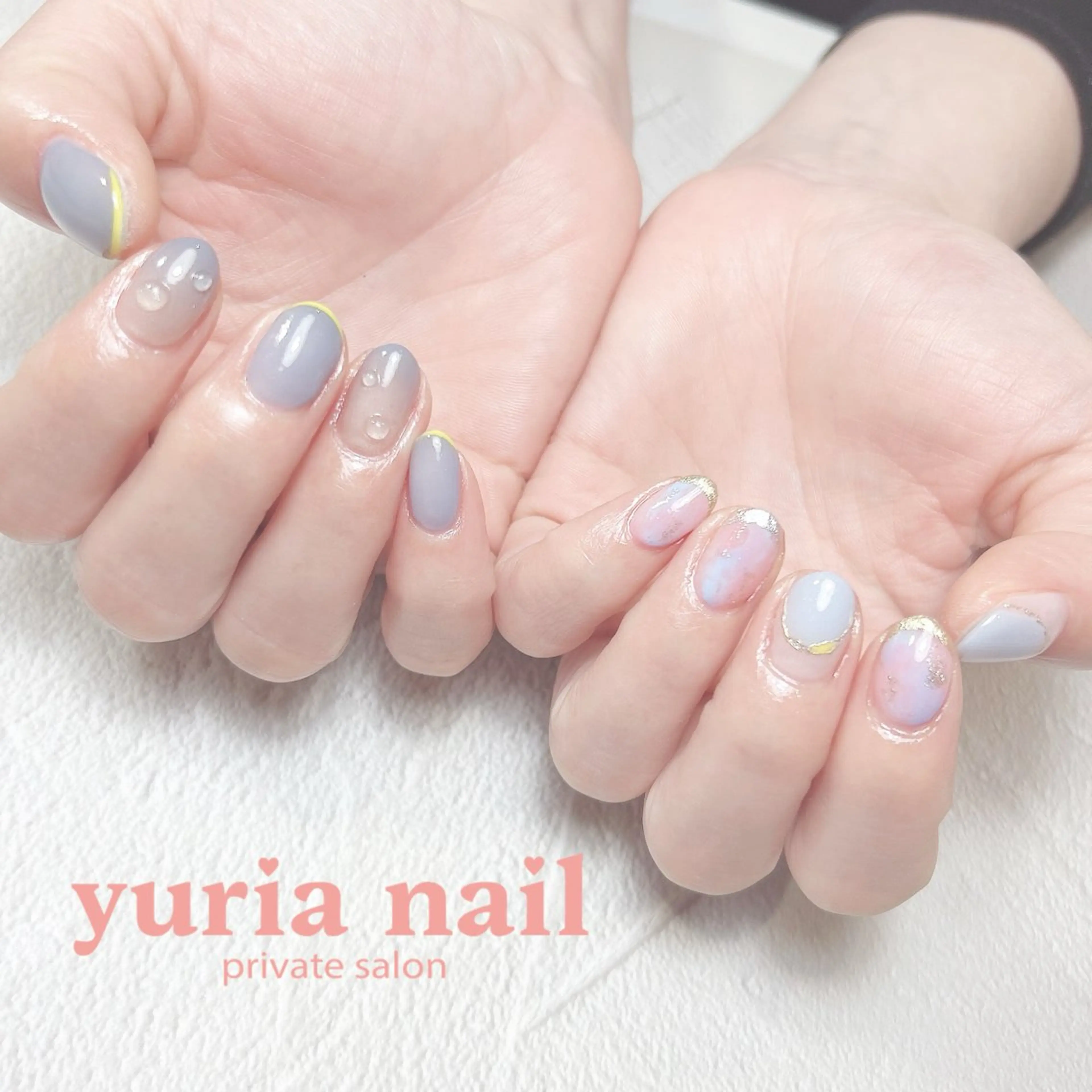 ネイル アートネイル ブルー ジェルネイル ニュアンスネイル パープル ハンドネイル 小林 ゆりあのネイルデザイン