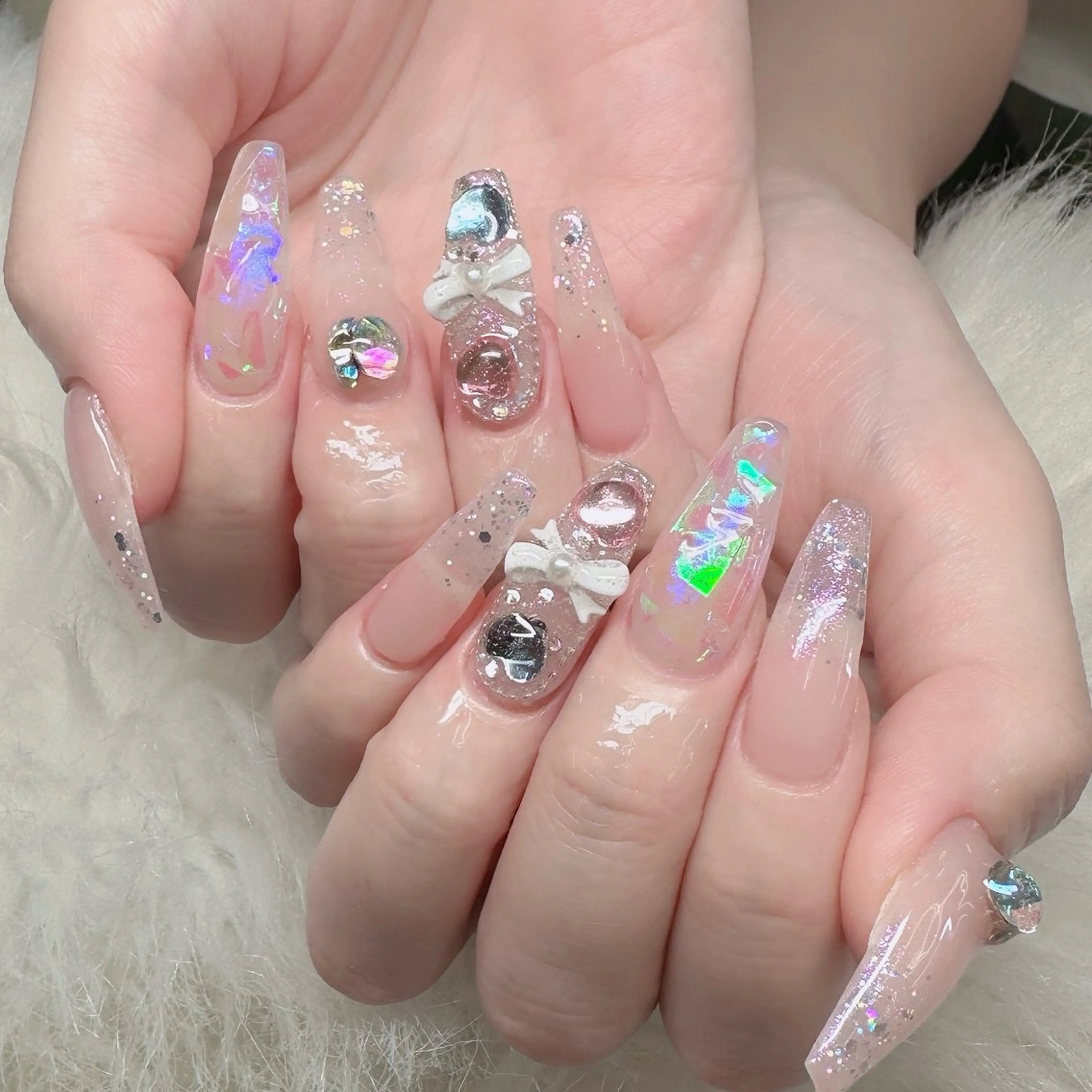 ネイル ロングネイル マグネットネイル リボン 夏ネイル スーパーロングネイル ハンドネイル Hani Nail XUKAのネイルデザイン