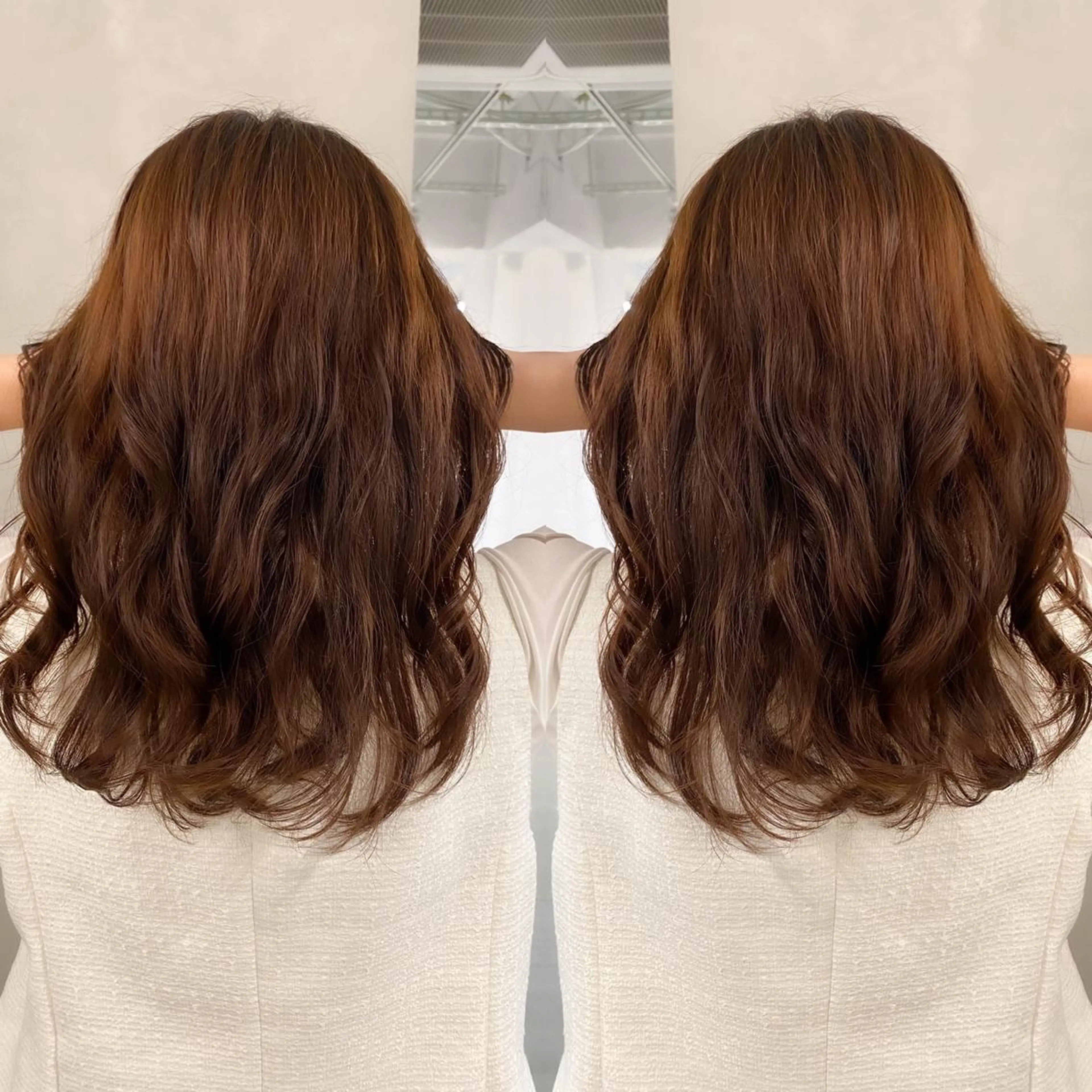 セミロング カラー パーマ セミロングパーマ くびれヘア 韓国風ヘア カット ヘアカラー パーマ トリートメント レイヤーカットのプロ 大人ヘア宮森貴志のヘアスタイル