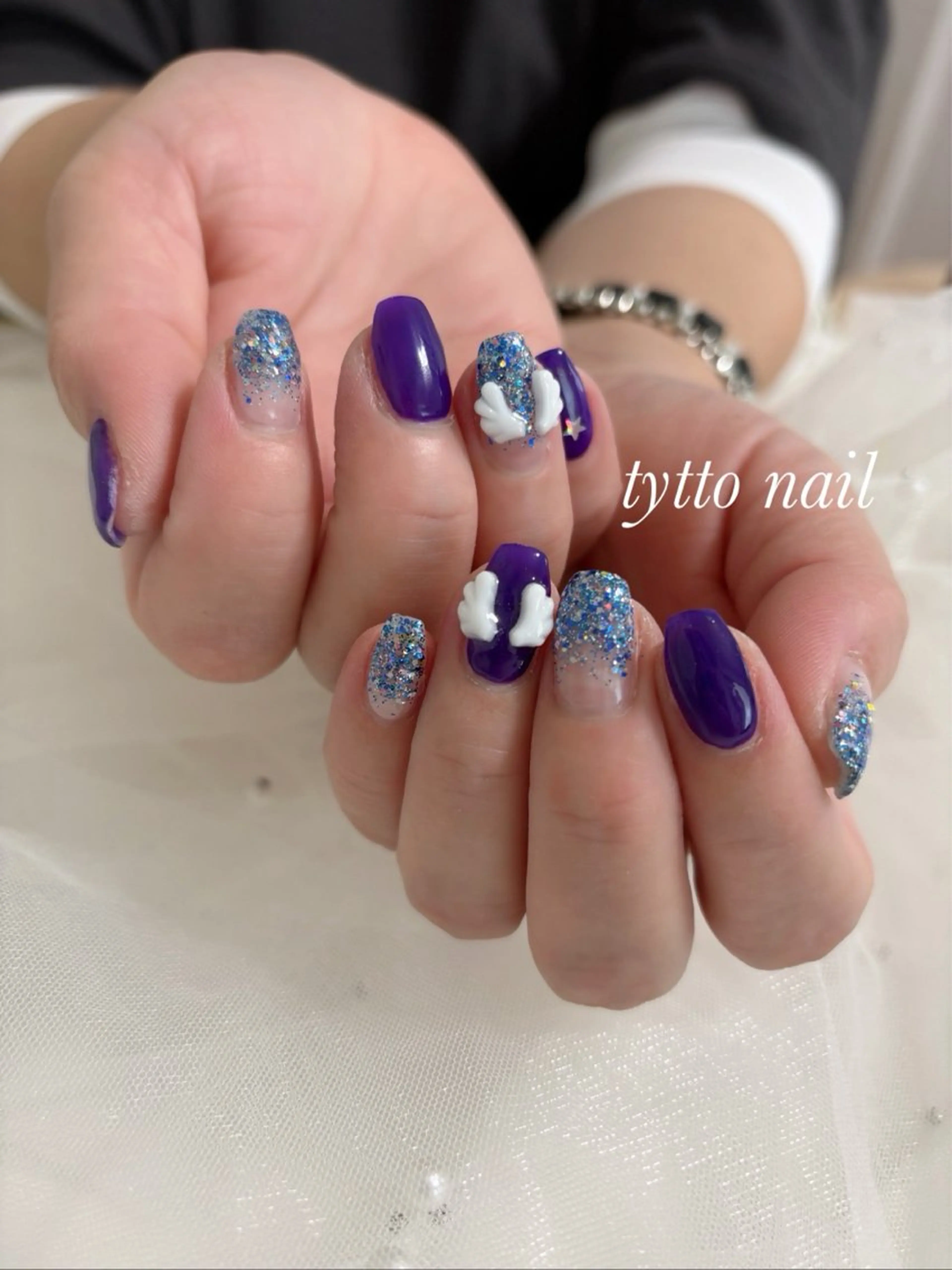 ネイル ブルー ガーリー グラデーション キラキラネイル 韓国ネイル ハンドネイル tytto nail ❤︎‪‪eri‪‪のネイルデザイン