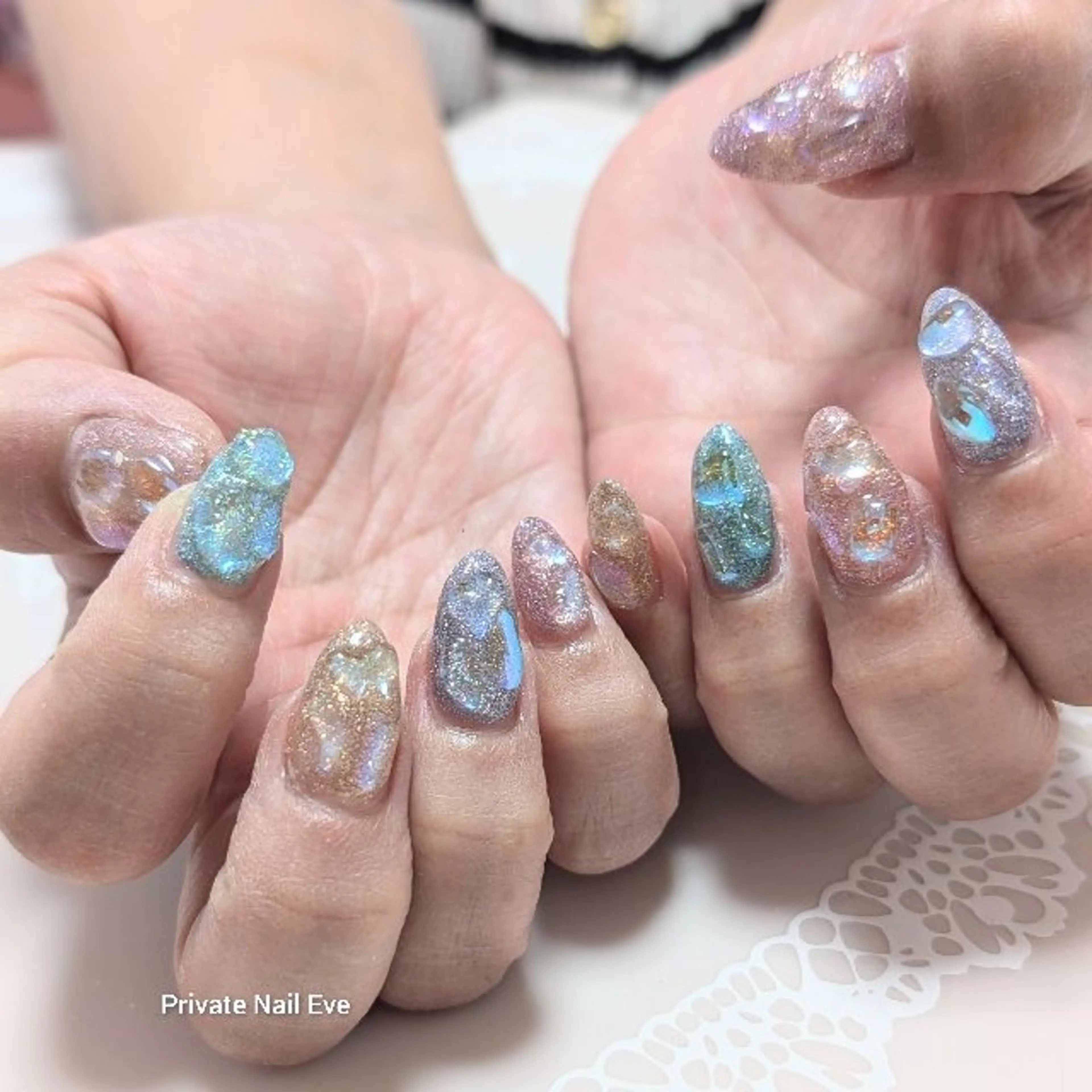 ネイル 氷ネイル・うるうるネイル 持ち込み ハンドネイル ネイル junkoのネイルデザイン