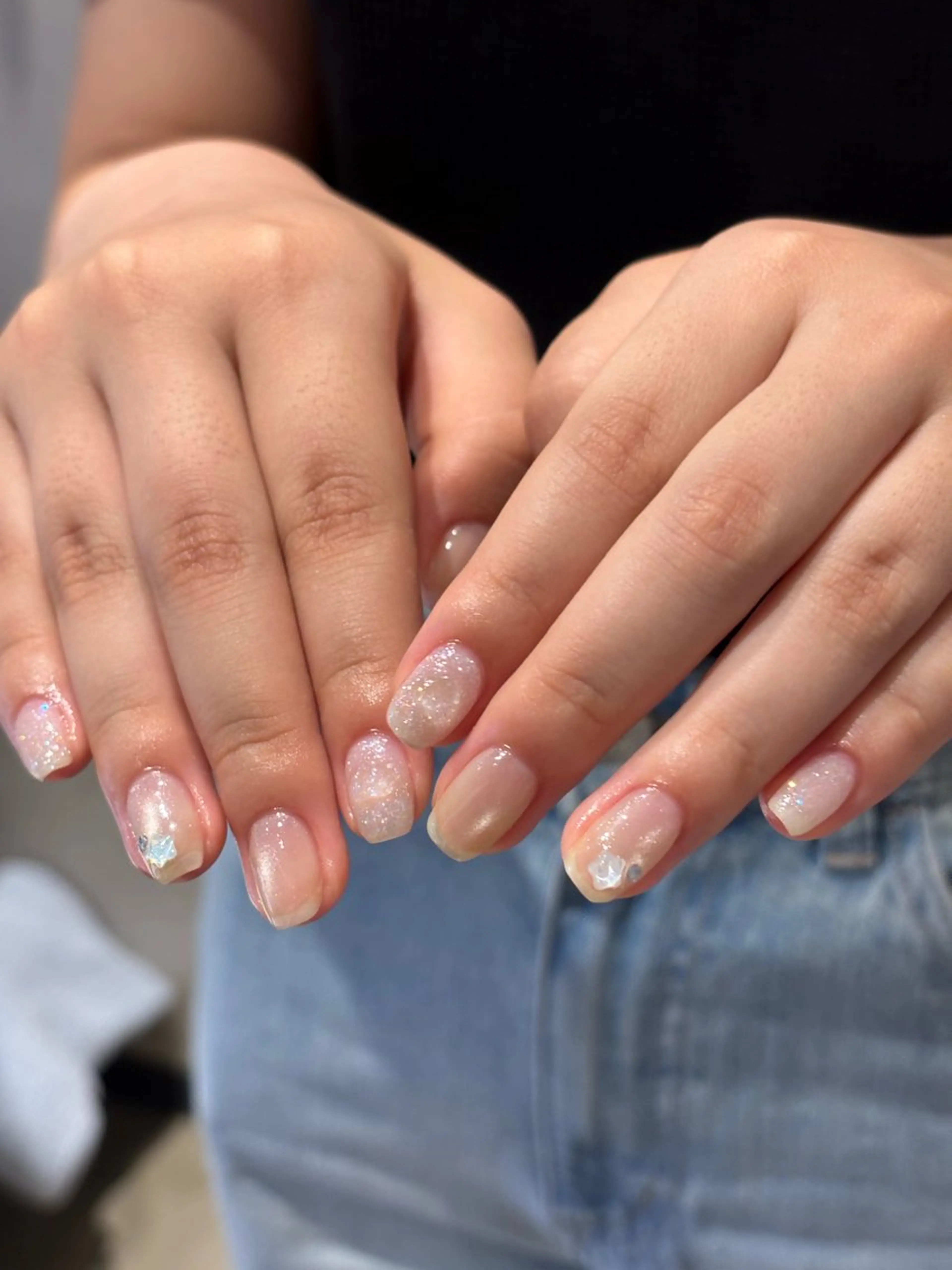 ネイル キラキラネイル 韓国ネイル ワンホンネイル peach nail ayakaのネイルデザイン