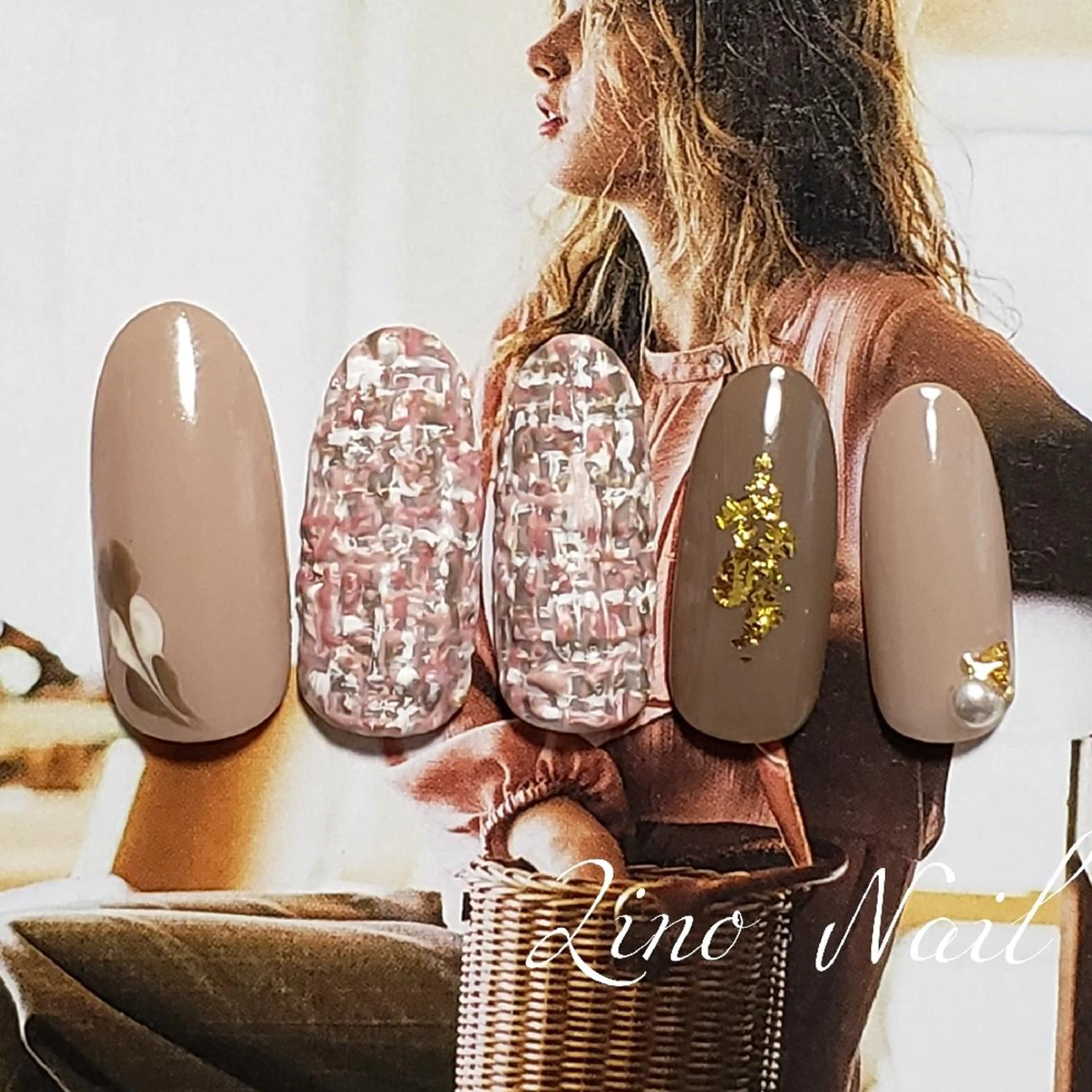 ネイル ブラウン カジュアル ジェルネイル ハート マットネイル Lino Nailのネイルデザイン