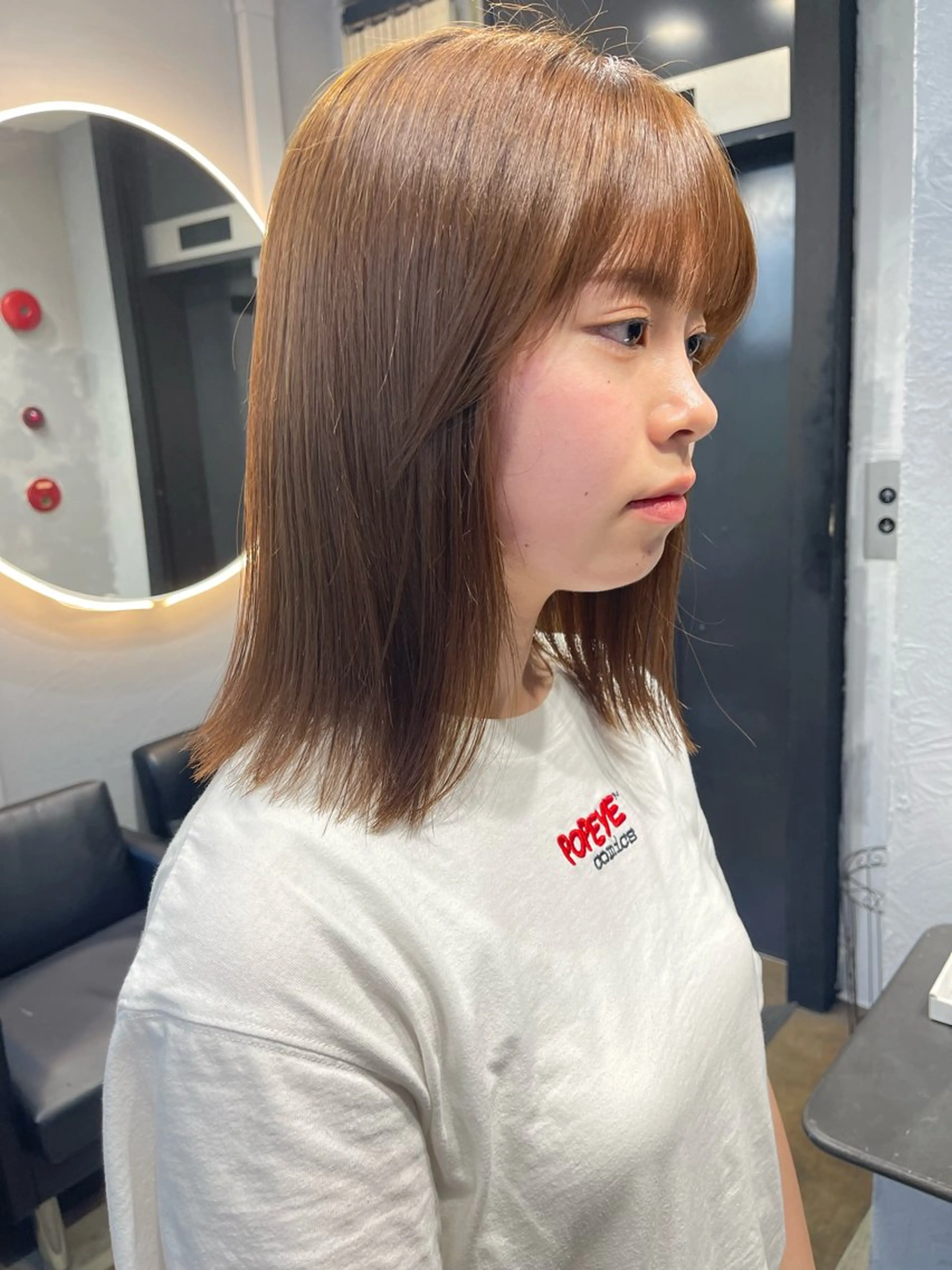 ミディアム カラー ブリーチ ブリーチなしカラー TATSUブリーチ/ ミルクティーベージュのヘアスタイル