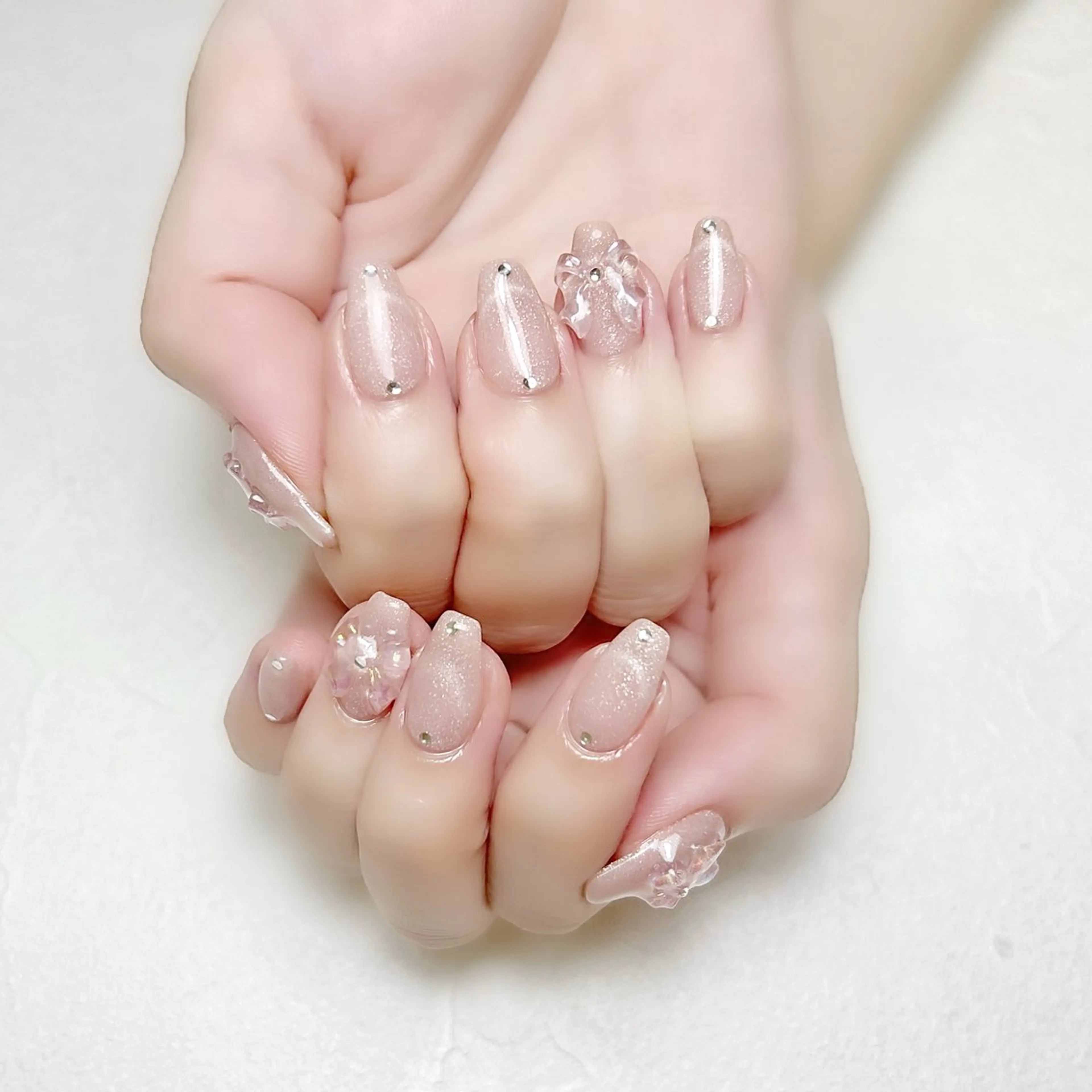 ネイル ラメ(グリッター) マグネットネイル ピンク リボン rouse nail RISATOのネイルデザイン