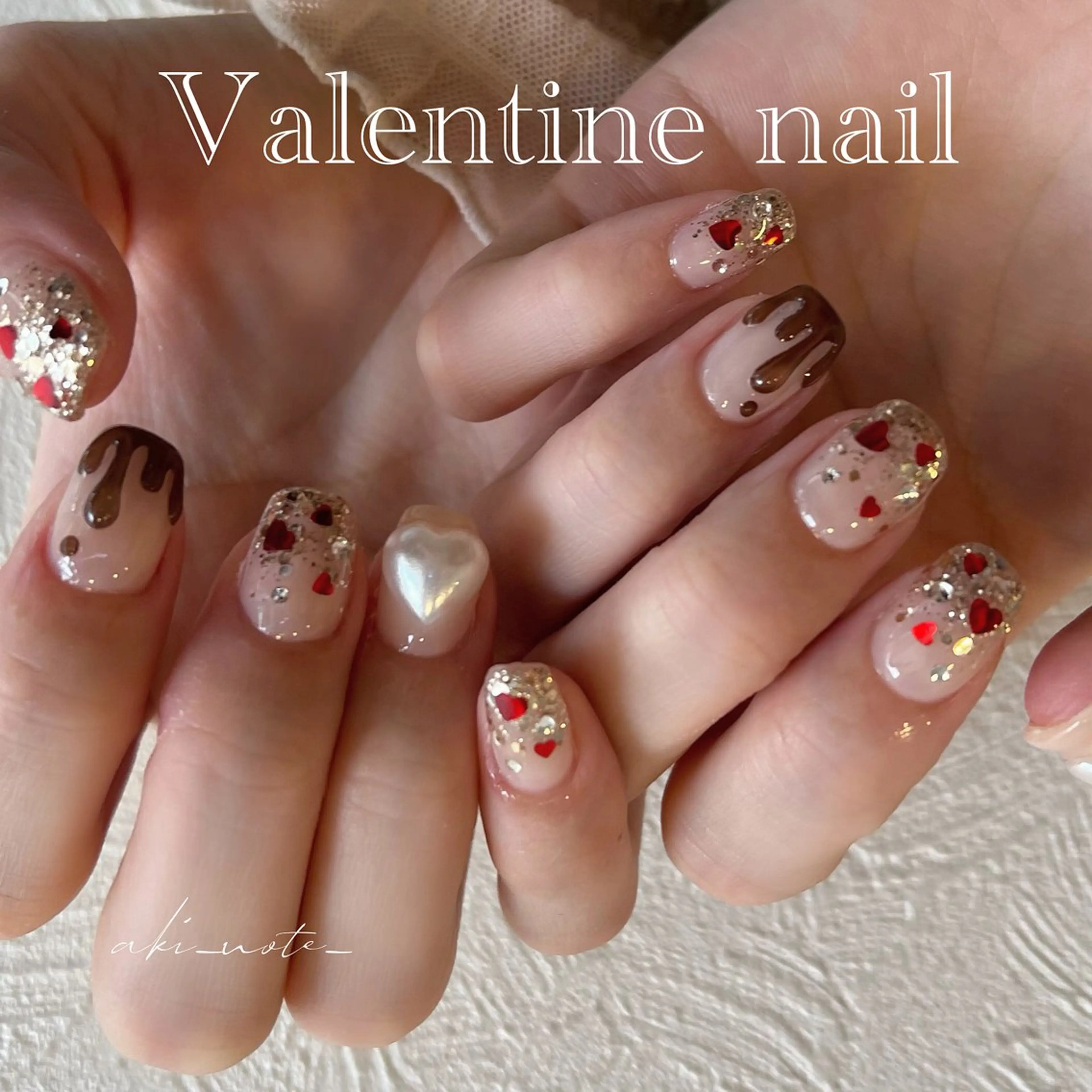 ネイル ハート バレンタイン ハンドネイル フットネイル GRANDE大須 栄/店長 aki🌙のネイルデザイン