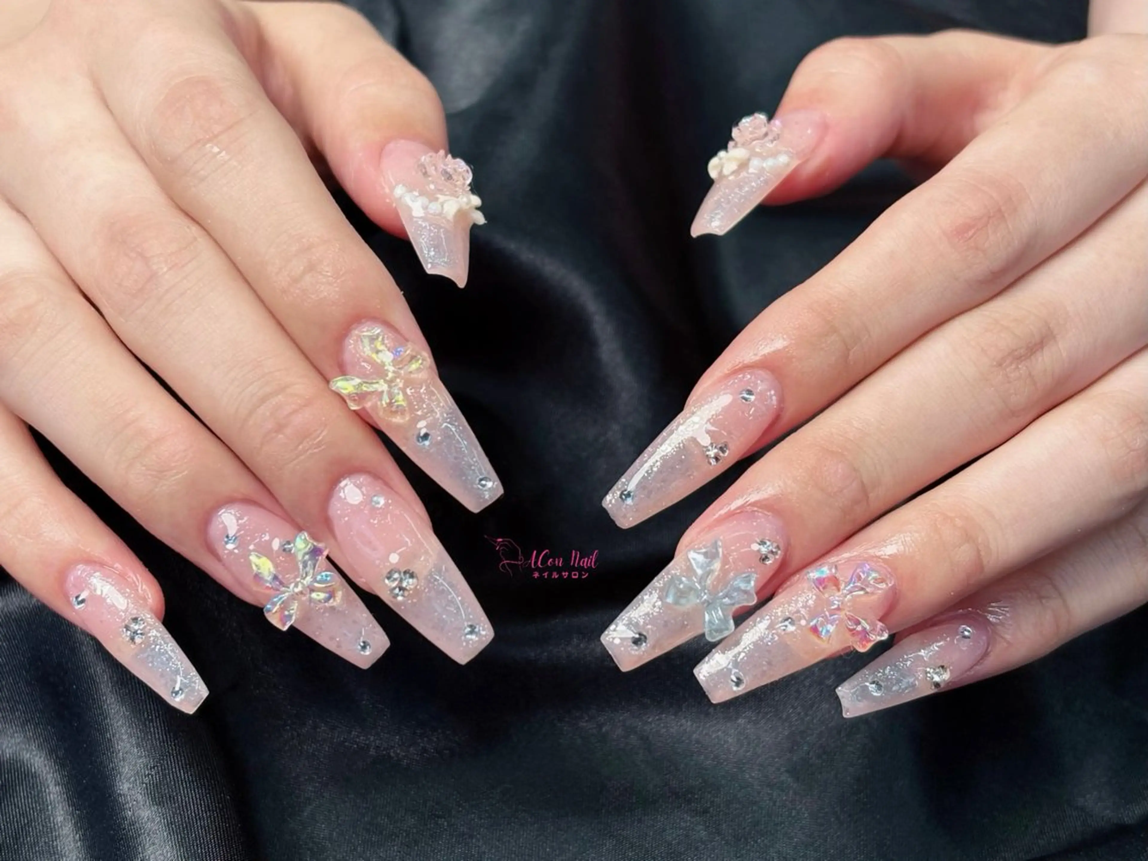 ネイル 桜ネイル 長さ出し フラワーネイル フレンチネイル ジェルネイル ハンドネイル AConNailSalon所属・ACon NailSalonのネイルデザイン