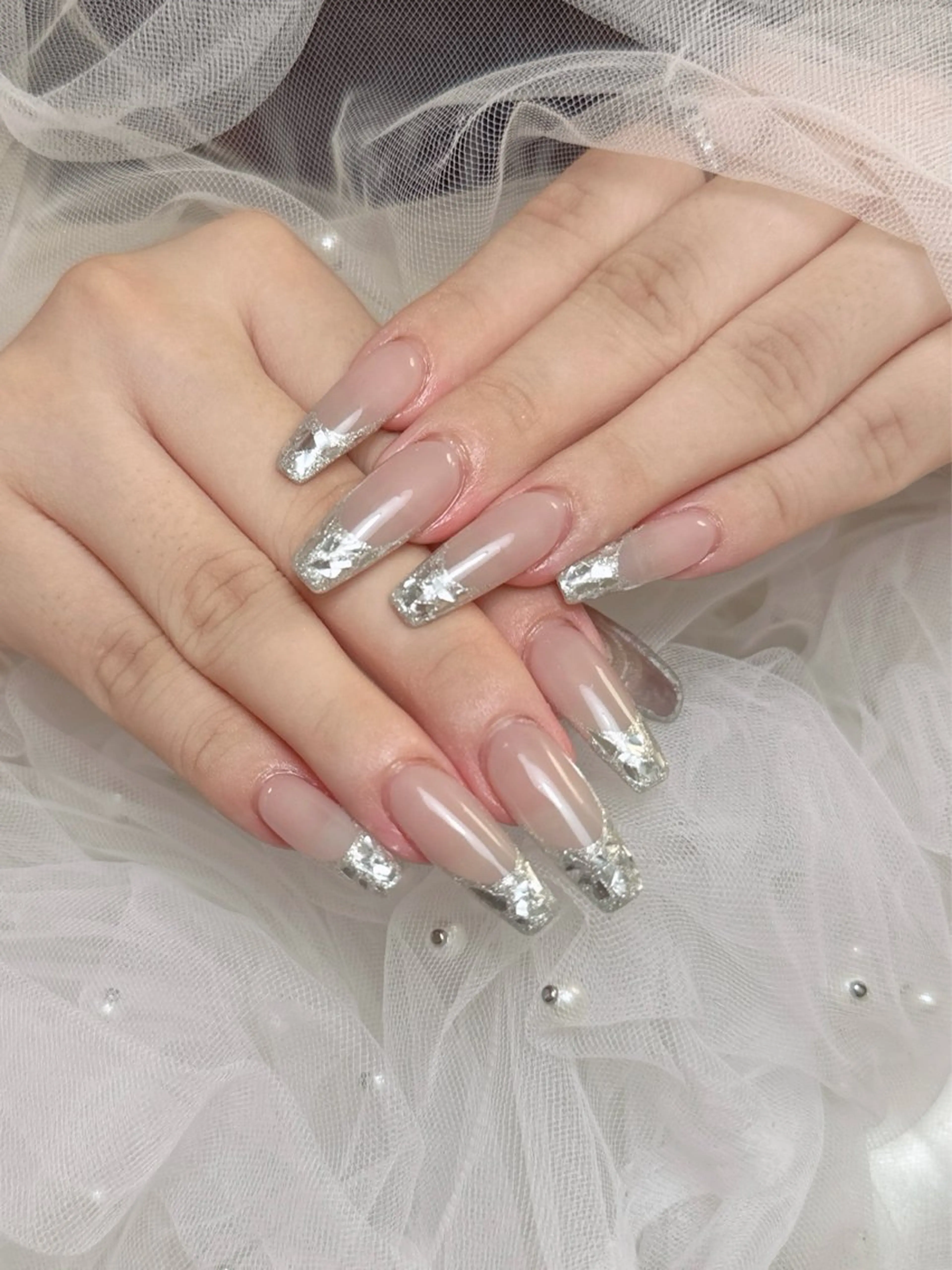 [チップ長さだし] ガラス、フレンチ<7日以内お直し、オフ無料>の写真