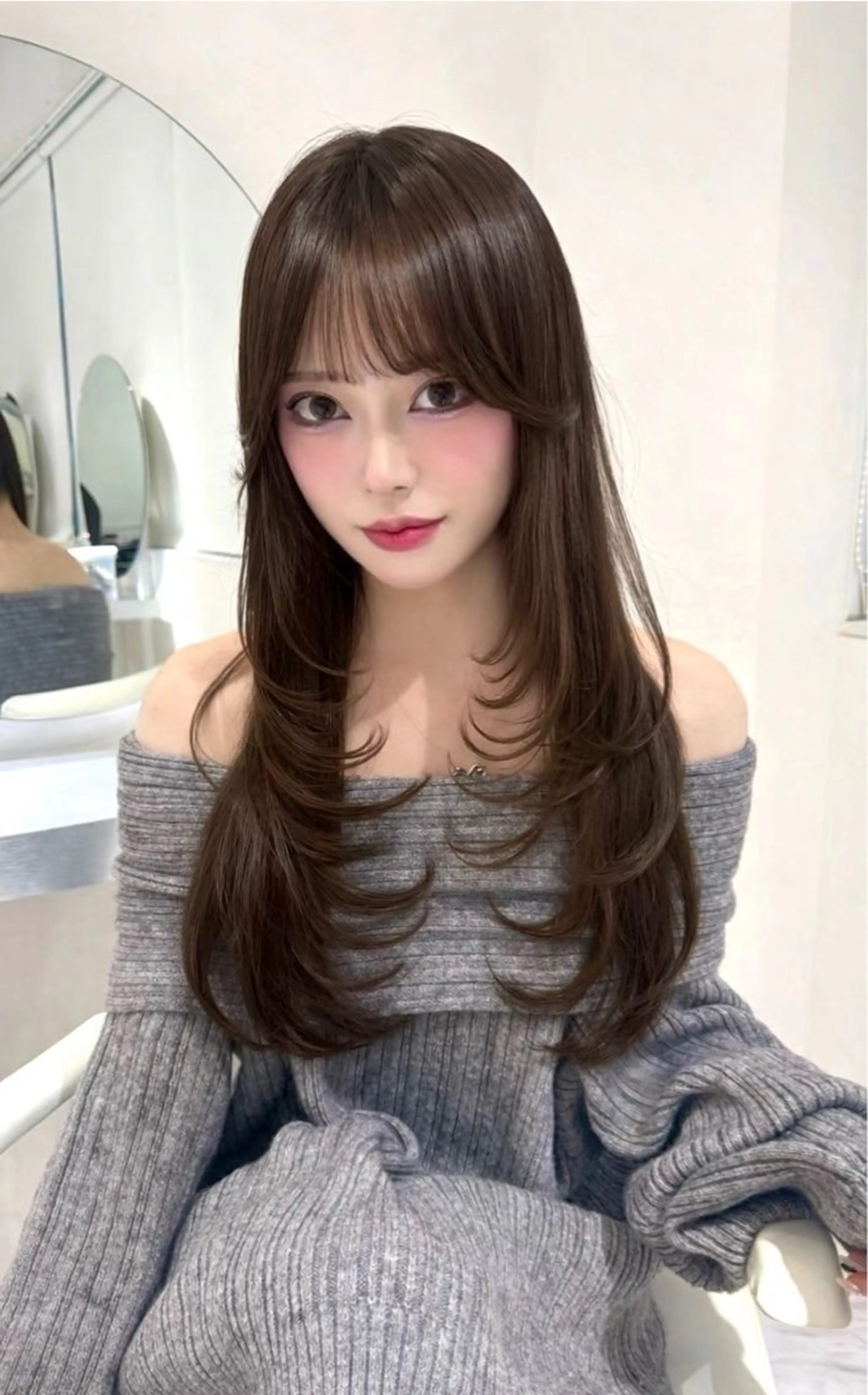 ロング カラー ブリーチ ケアカラー ブリーチなしカラー 髪質改善 韓国風ヘア カット ヘアカラー トリートメント ヘアセット ARMONY表参道店所属・韓国風レイヤーカラー ライムのヘアスタイル