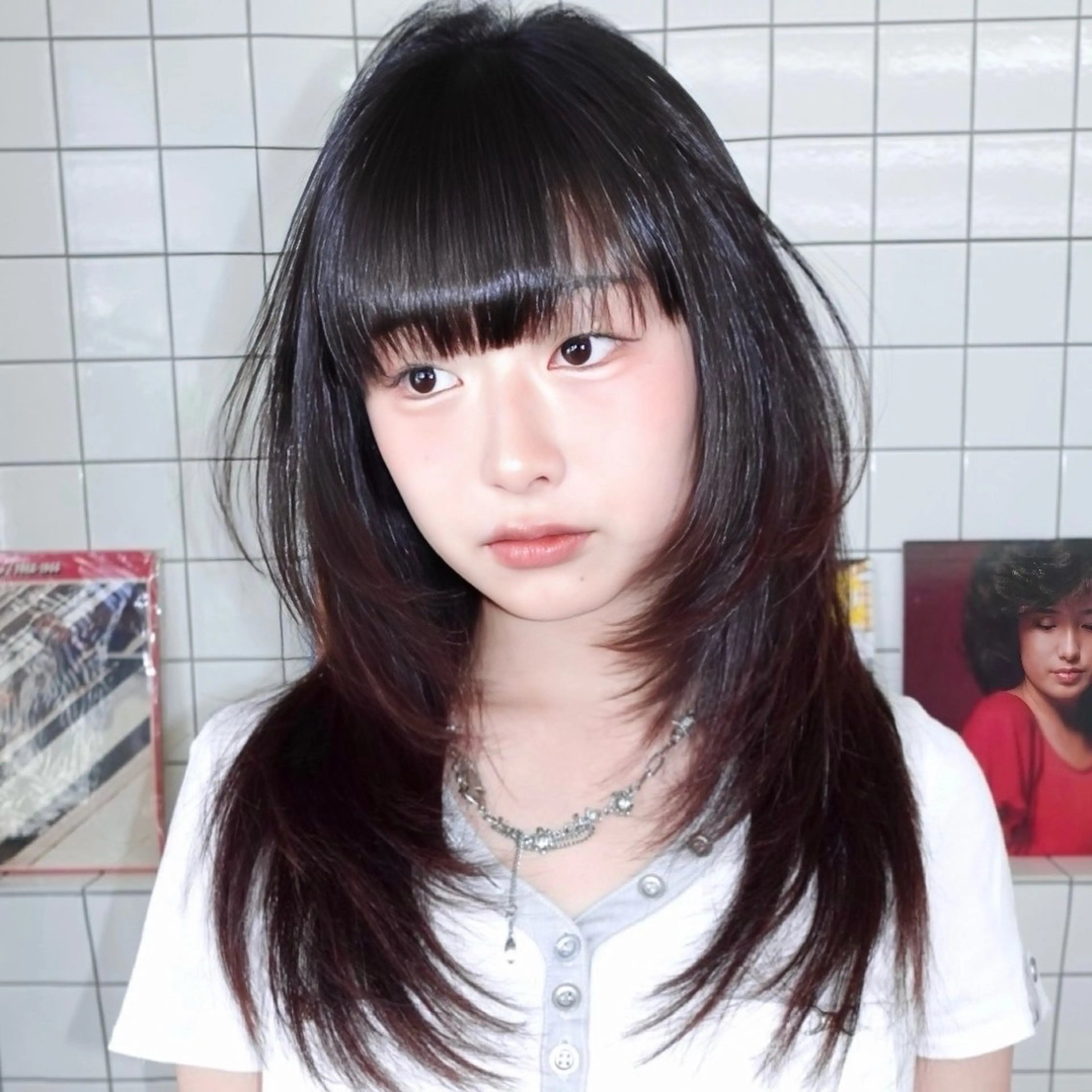 ロング カラー ブラウンカラー 透明感カラー 顔周りカット ハッシュカット 韓国風ヘア カット ヘアカラー トリートメント レイヤーカット ハッシュカットのヘアスタイル