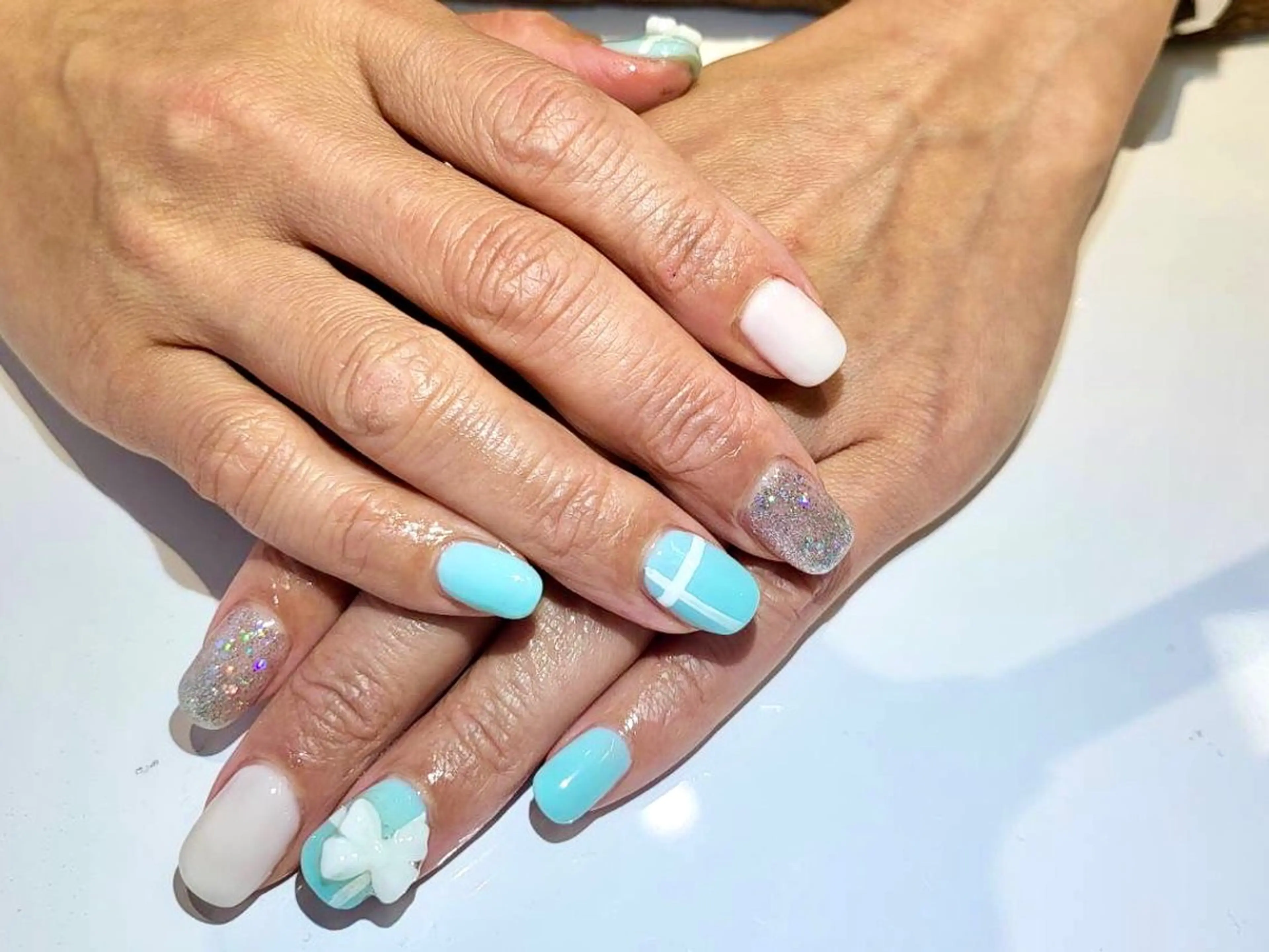 ネイル ブルー フラッシュネイル ハンドネイル 心斎橋Salon Epokkuのネイルデザイン