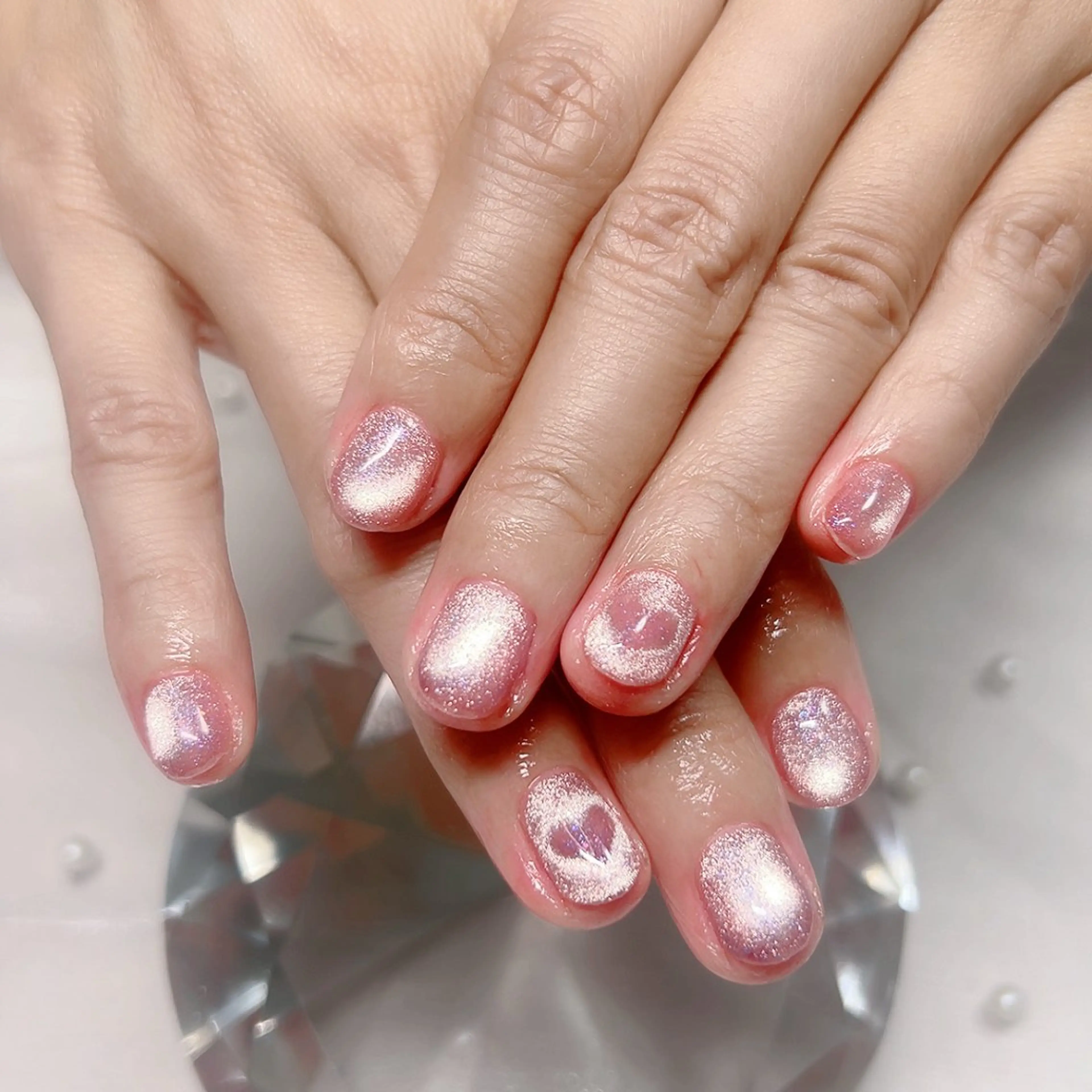 ネイル ハート マグネットネイル ピンク ハンドネイル Cute Tips nailのネイルデザイン