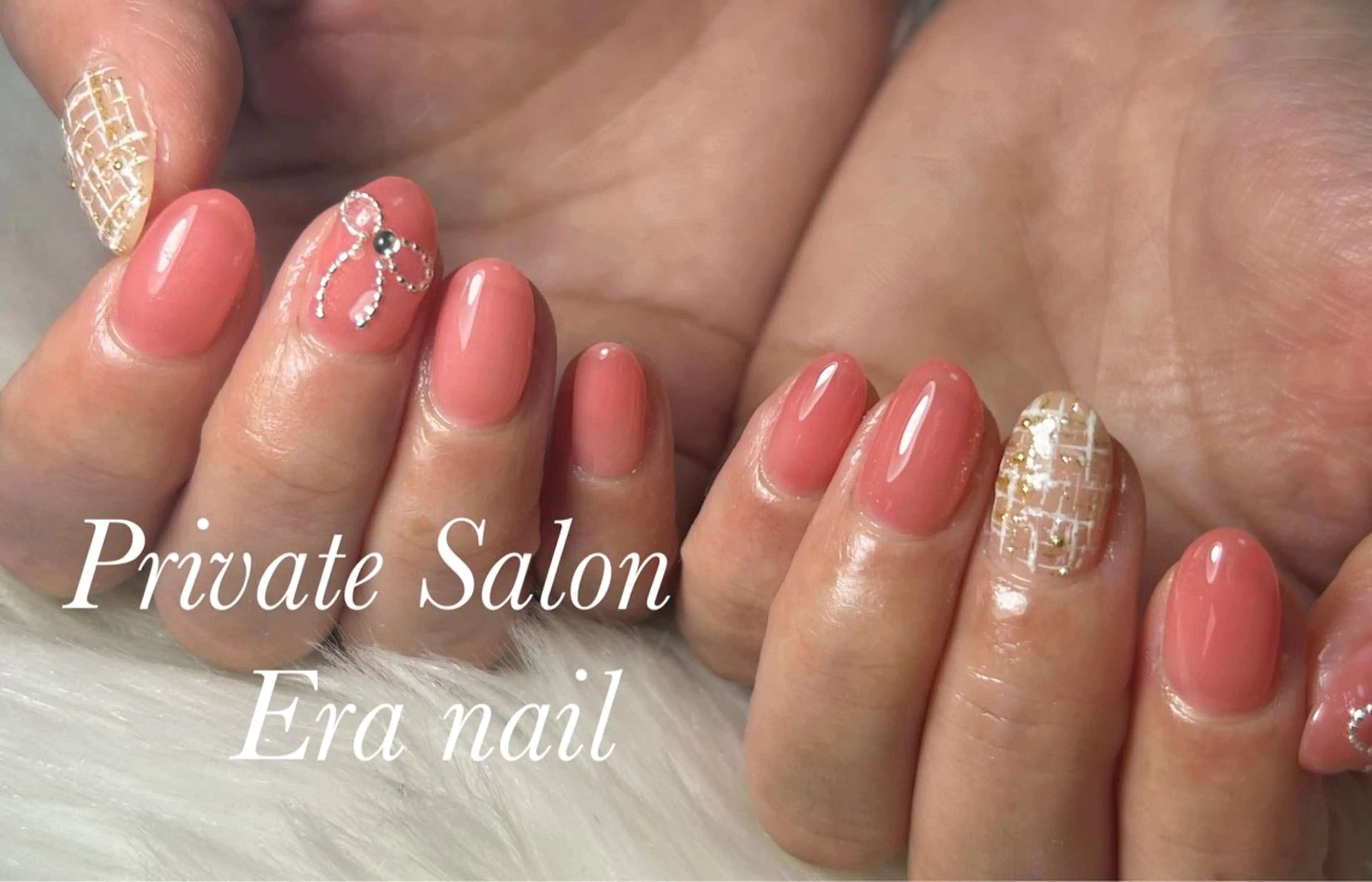 ネイル リボン ツイードネイル ハンドネイル Era nailのネイルデザイン