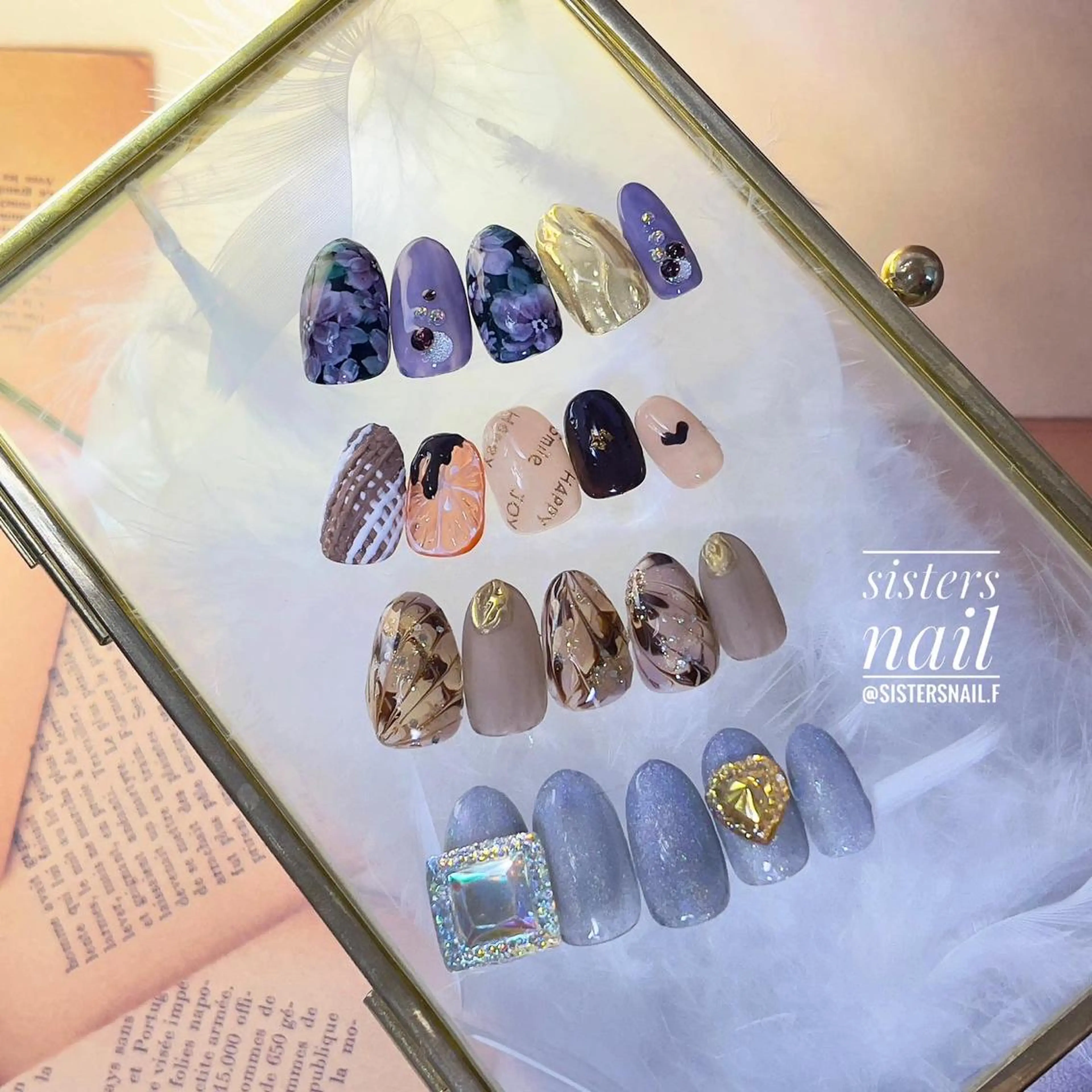 ネイル アートネイル ハート キラキラネイル 韓国ネイル オレンジ sisters nail.fのネイルデザイン