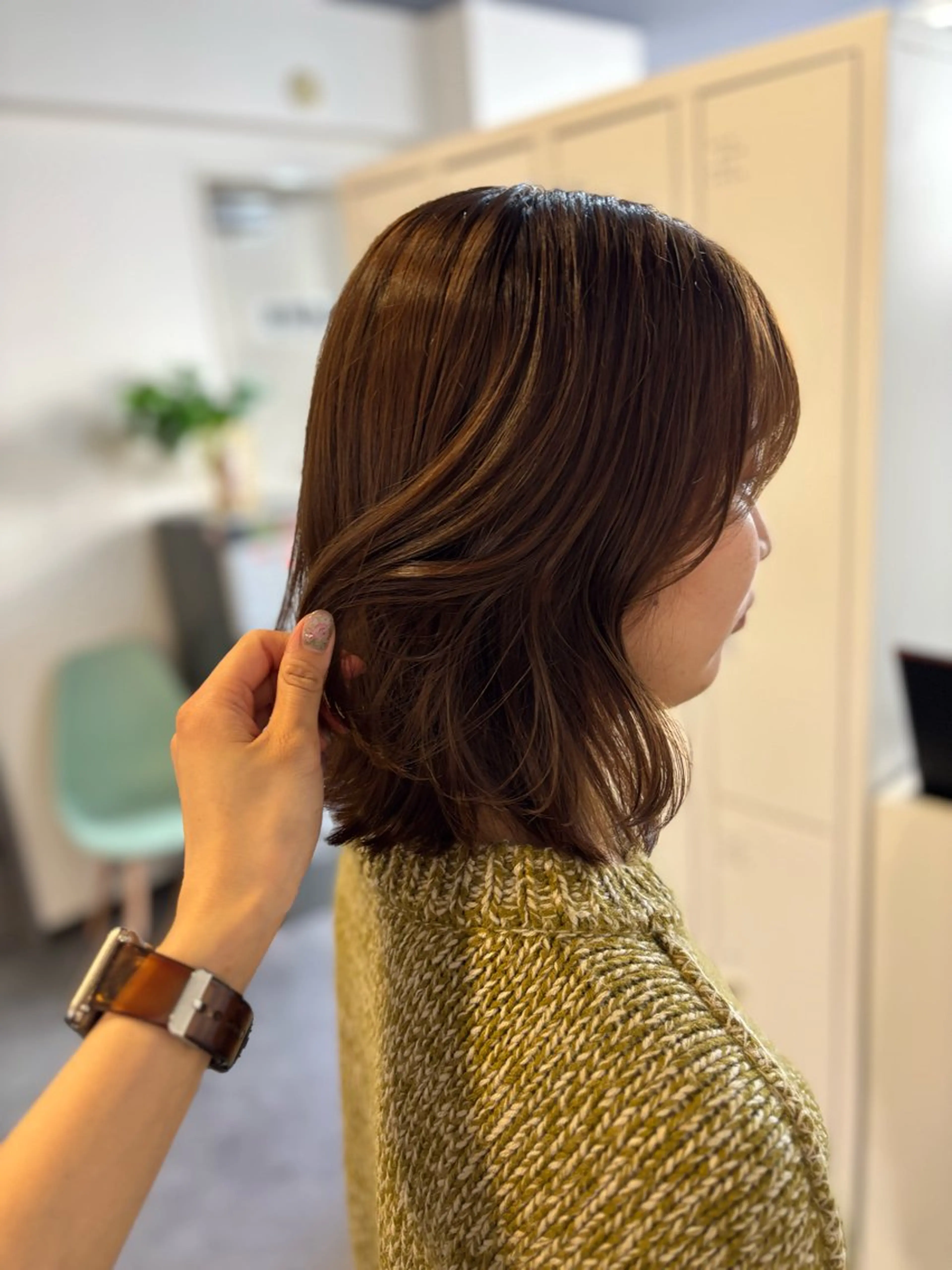 ミディアム カラー ベージュカラー カット ヘアカラー トリートメント Sherry/R 三川町　山本なつみのヘアスタイル
