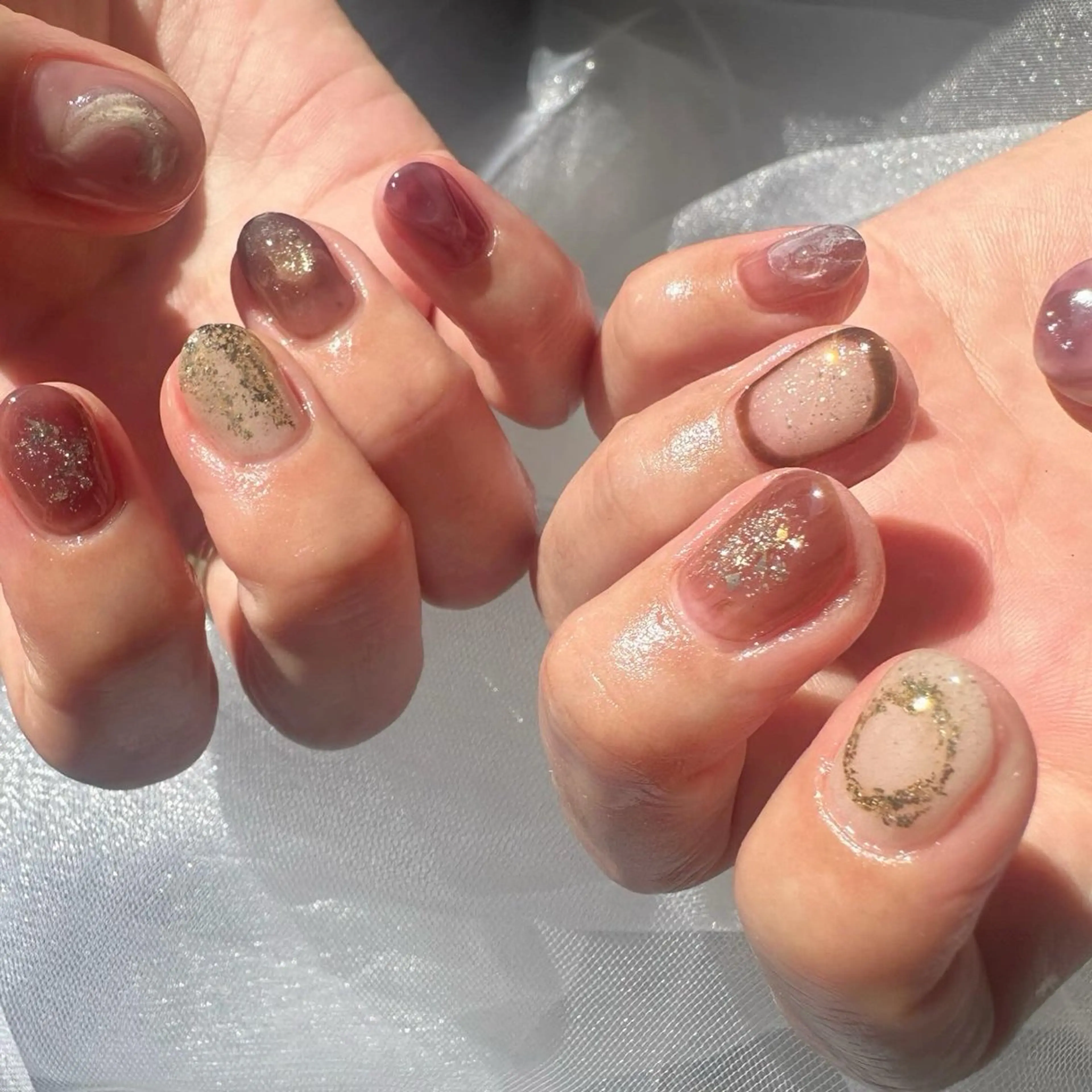 ネイル ブラウン クリアネイル 氷ネイル・うるうるネイル 韓国ネイル ミラーネイル 🪞KAPE NAIL 🪞のネイルデザイン