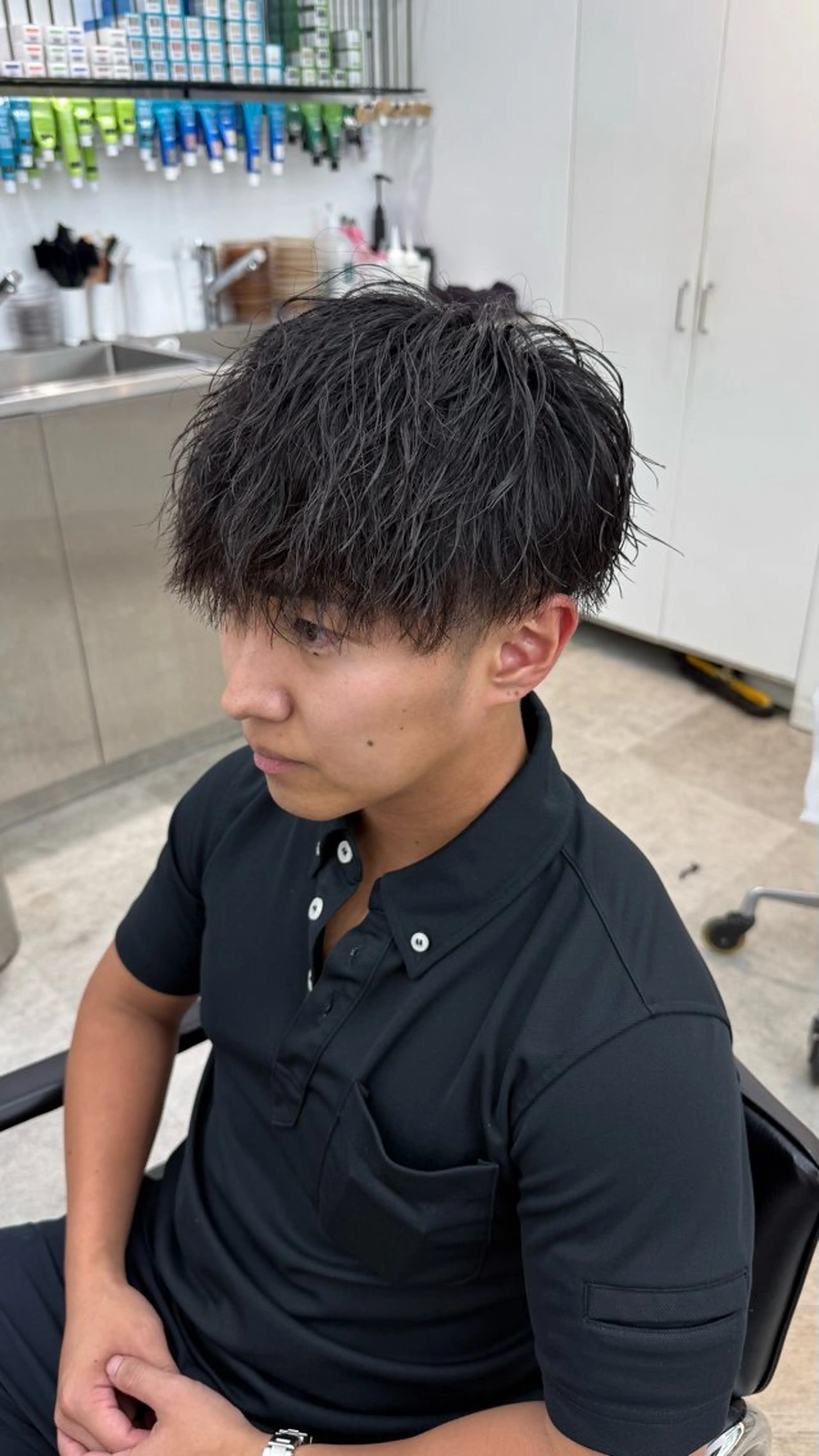 ショート カラー パーマ メンズ キッズ マッシュ 栄💗メンズパーマ｜ ハイトーン｜haruのヘアスタイル