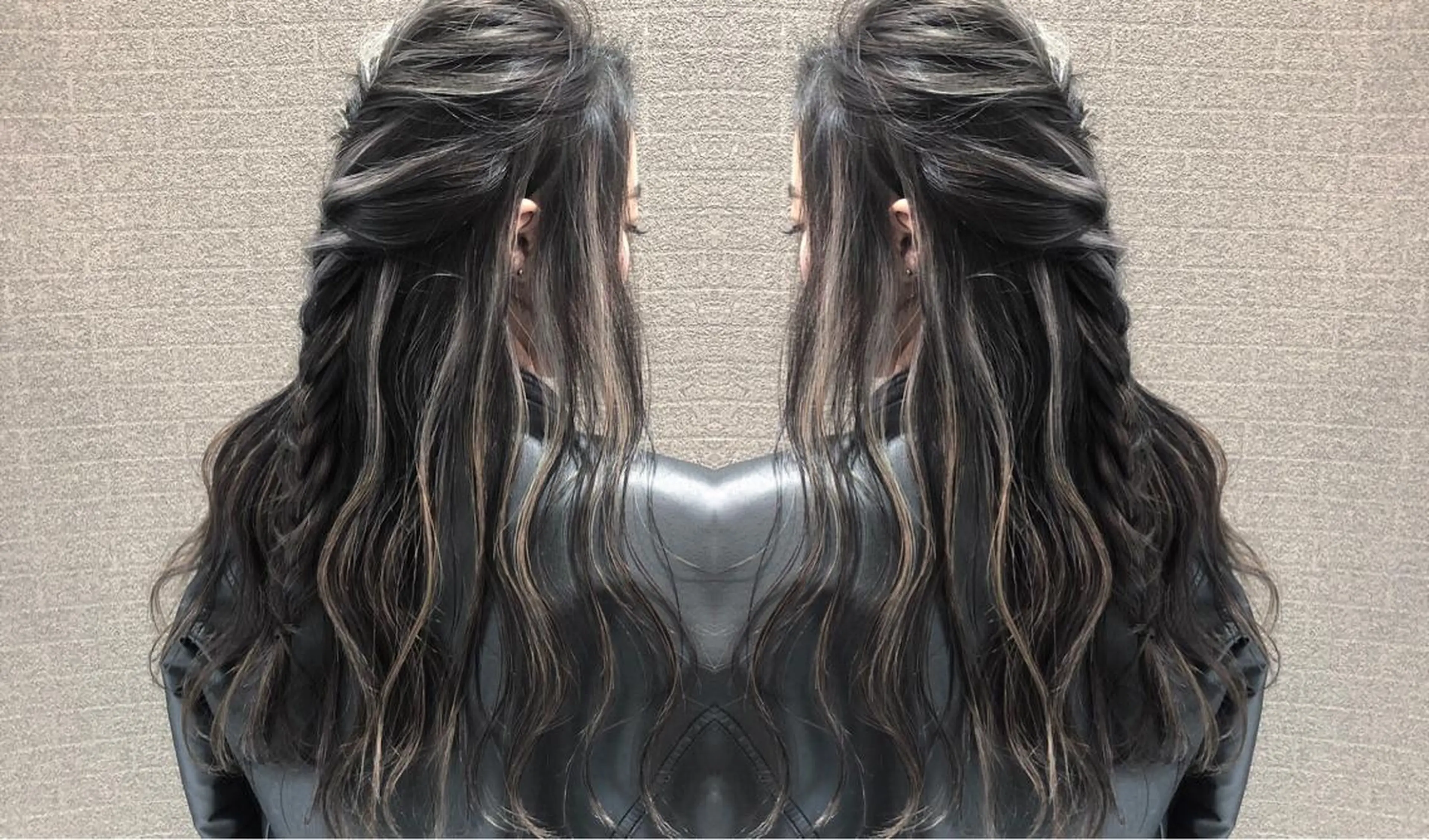 ロング カラー ヘアアレンジ バレイヤージュ デザインカラー ハイライトカラー ハイライト レイヤーカット アンドウ ユウ/ レイヤーカット/韓国のヘアスタイル