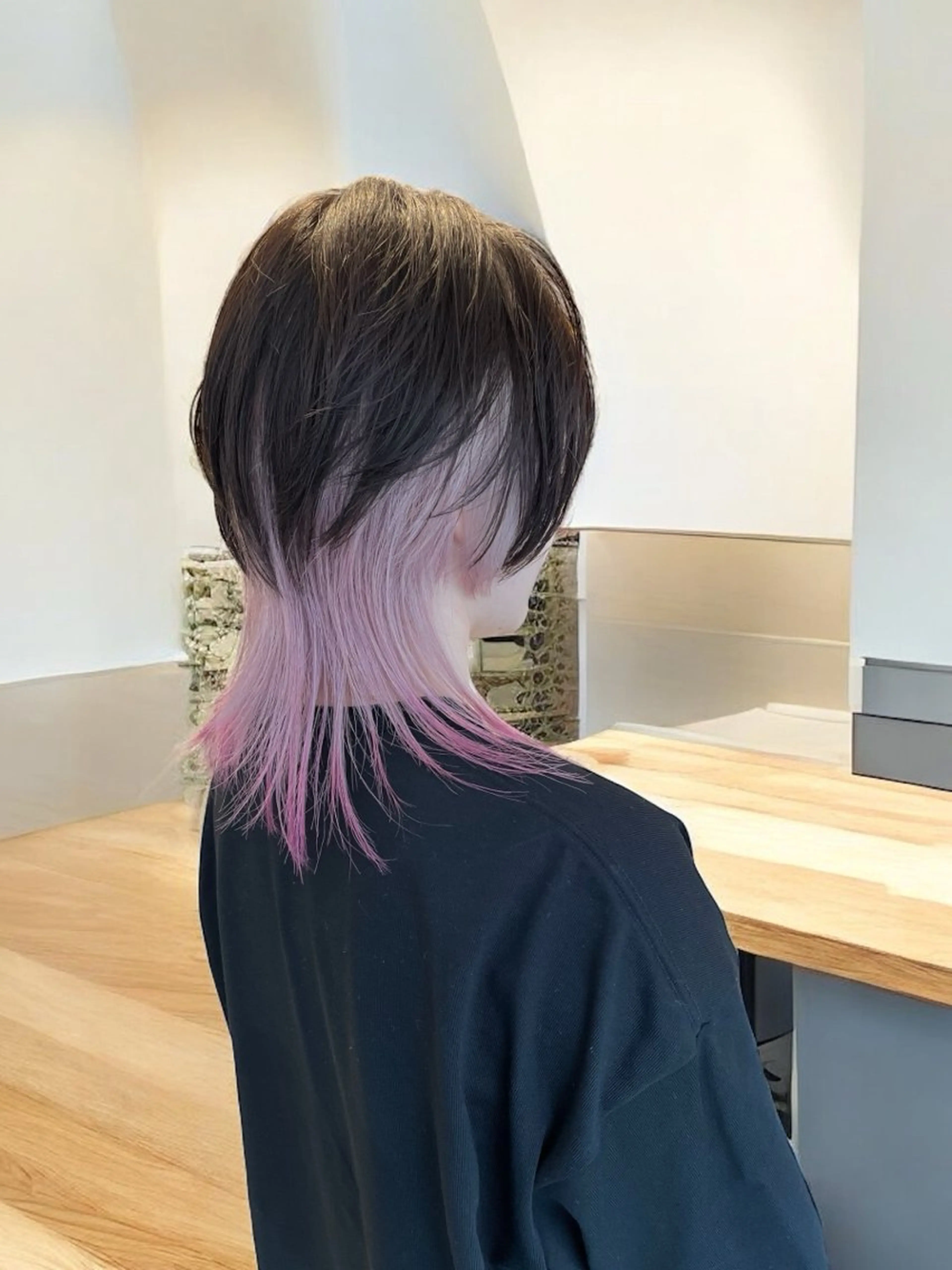 ミディアム カラー ヘアアレンジ ピンクカラー ホワイトピンク カット ヘアカラー トリートメント レイヤー/ベージュ カラー/ハシモトのヘアスタイル