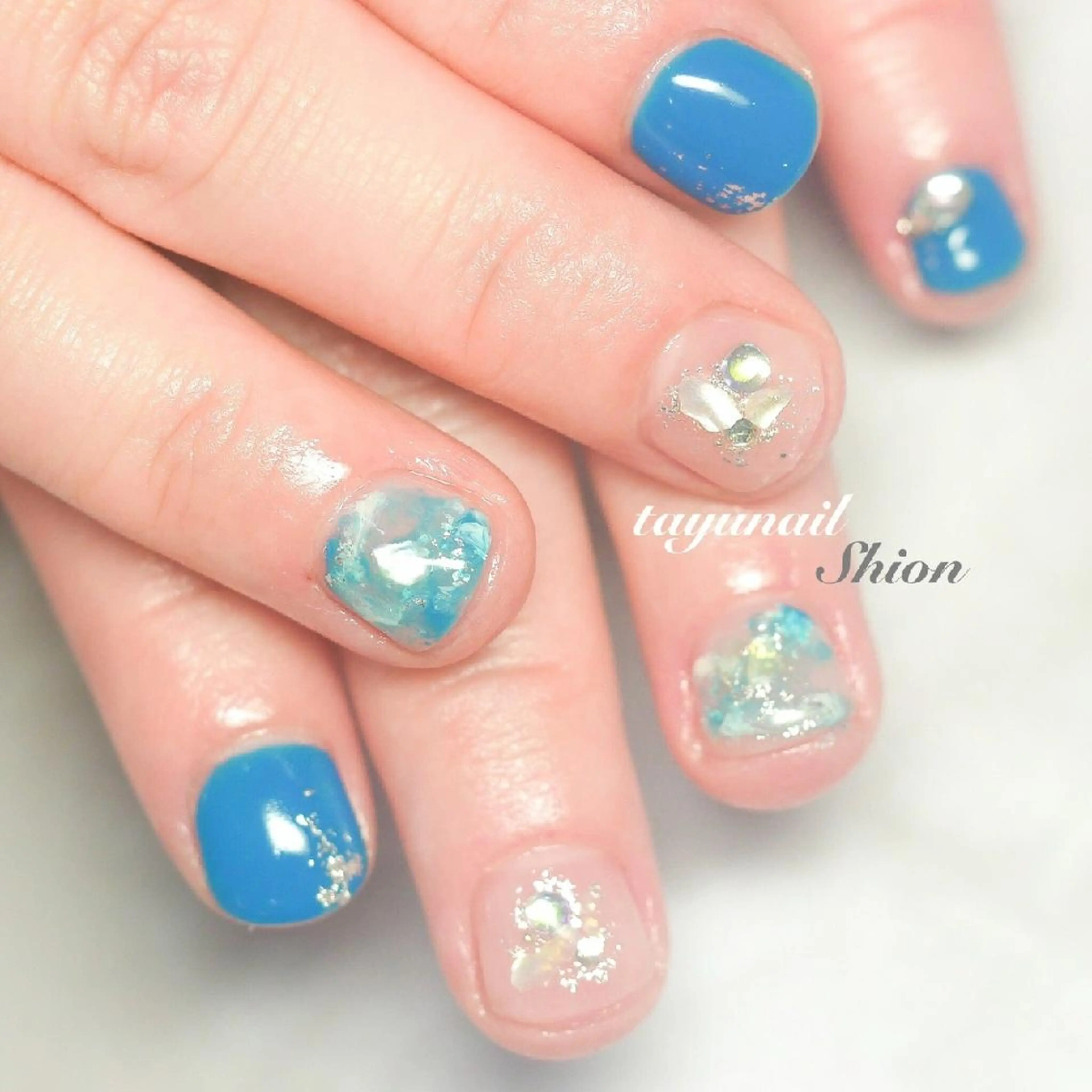 ネイル ブルー クリアネイル ジェルネイル キラキラネイル ニュアンスネイル ネイルサロン・ネイルスクール　たゆnail所属・ネイルサロン 【たゆnail】のネイルデザイン