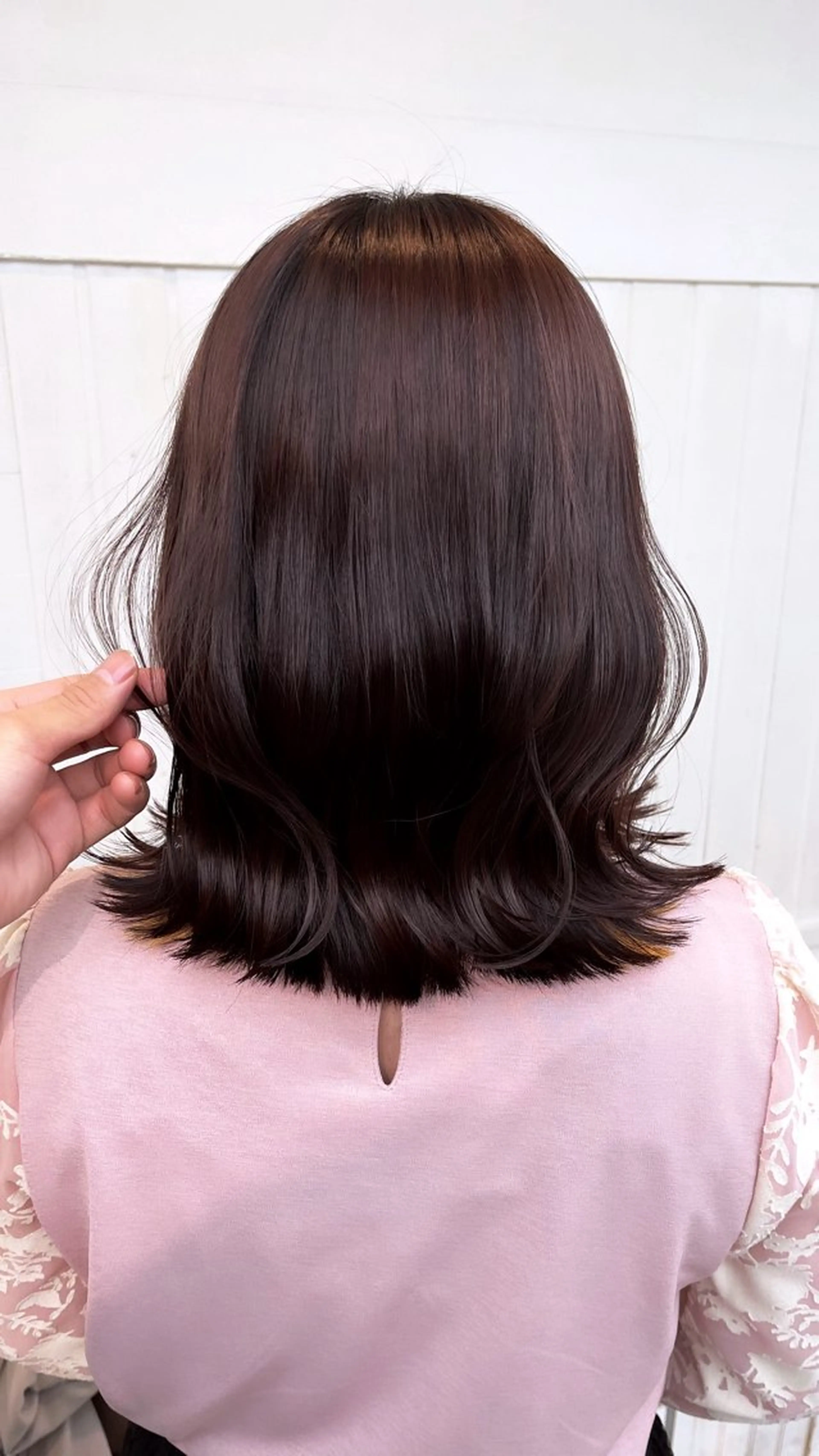 ミディアム カラー パーマ ヘアアレンジ 黒髪 ブリーチ ブリーチなしカラー カット ヘアカラー トリートメント ヘッドスパ ヘアセット ®️レイヤー/透明感 カラー/星野六三四のヘアスタイル