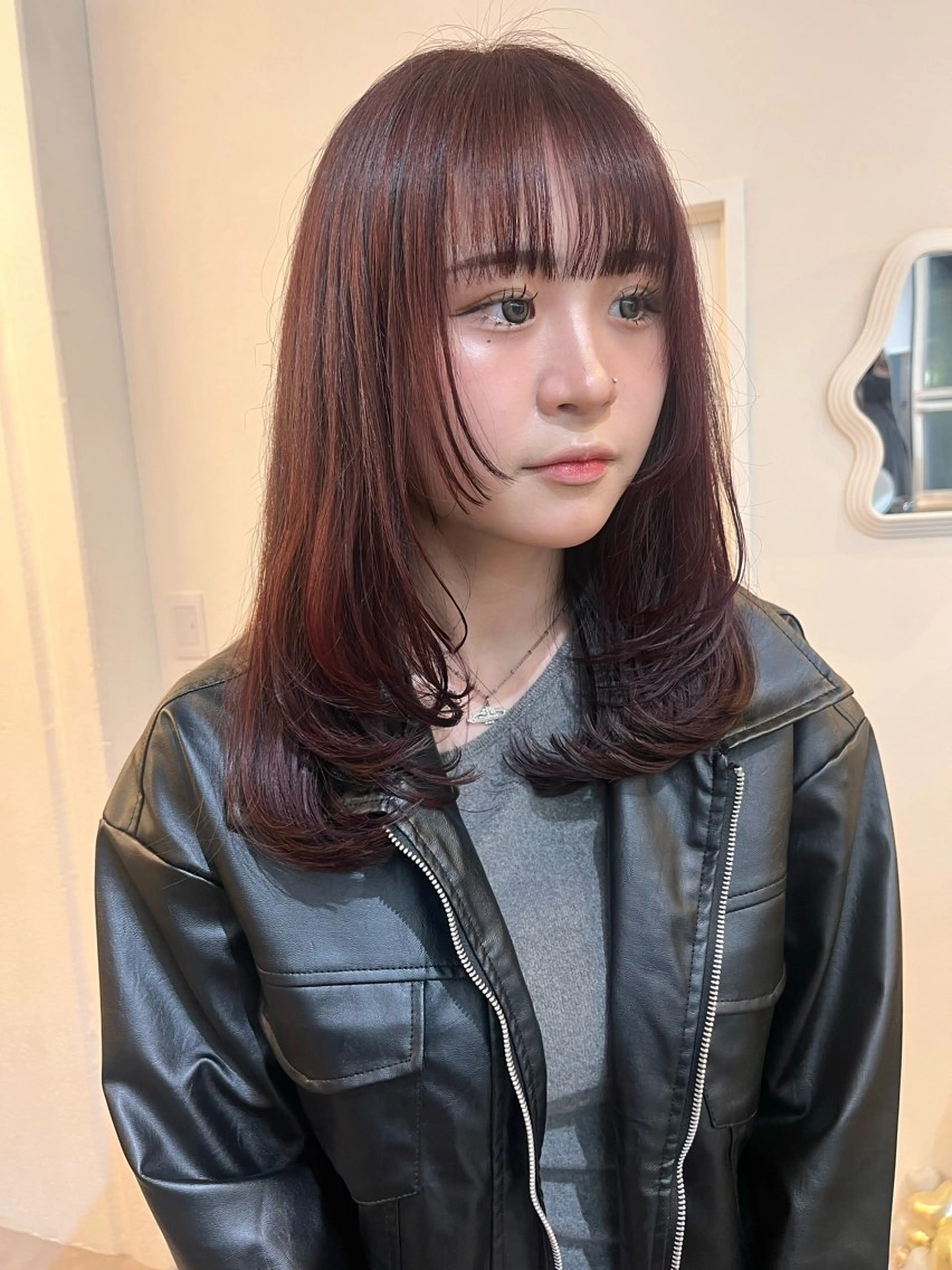 セミロング カラー 顔まわりレイヤー 顔周りカット レイヤーカット カット ヘアカラー レイヤーカット/韓国 ヘア/ honokaのヘアスタイル