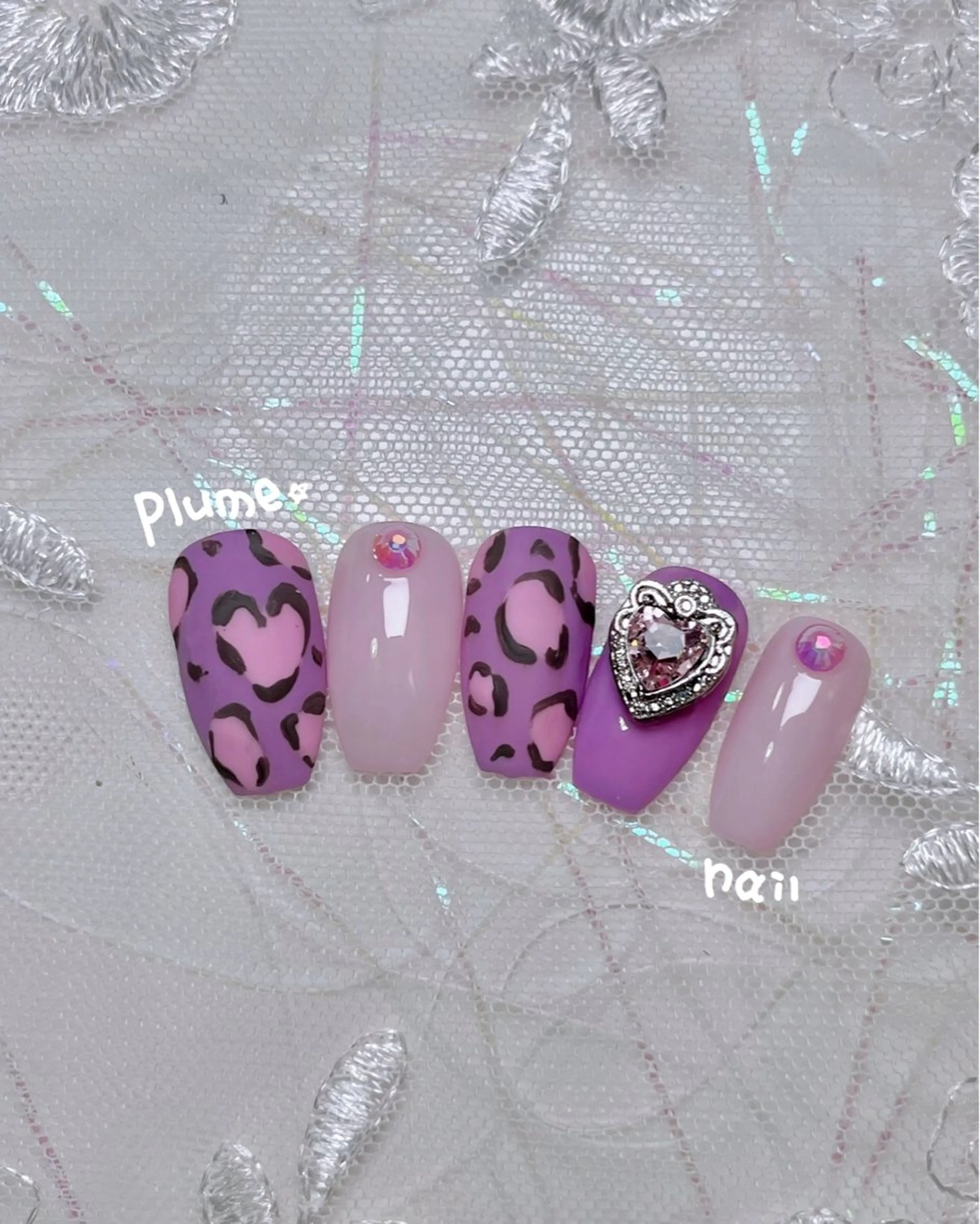ネイル アニマル柄 ピンク ハンドネイル plume nail ☆韓国ネイルのネイルデザイン