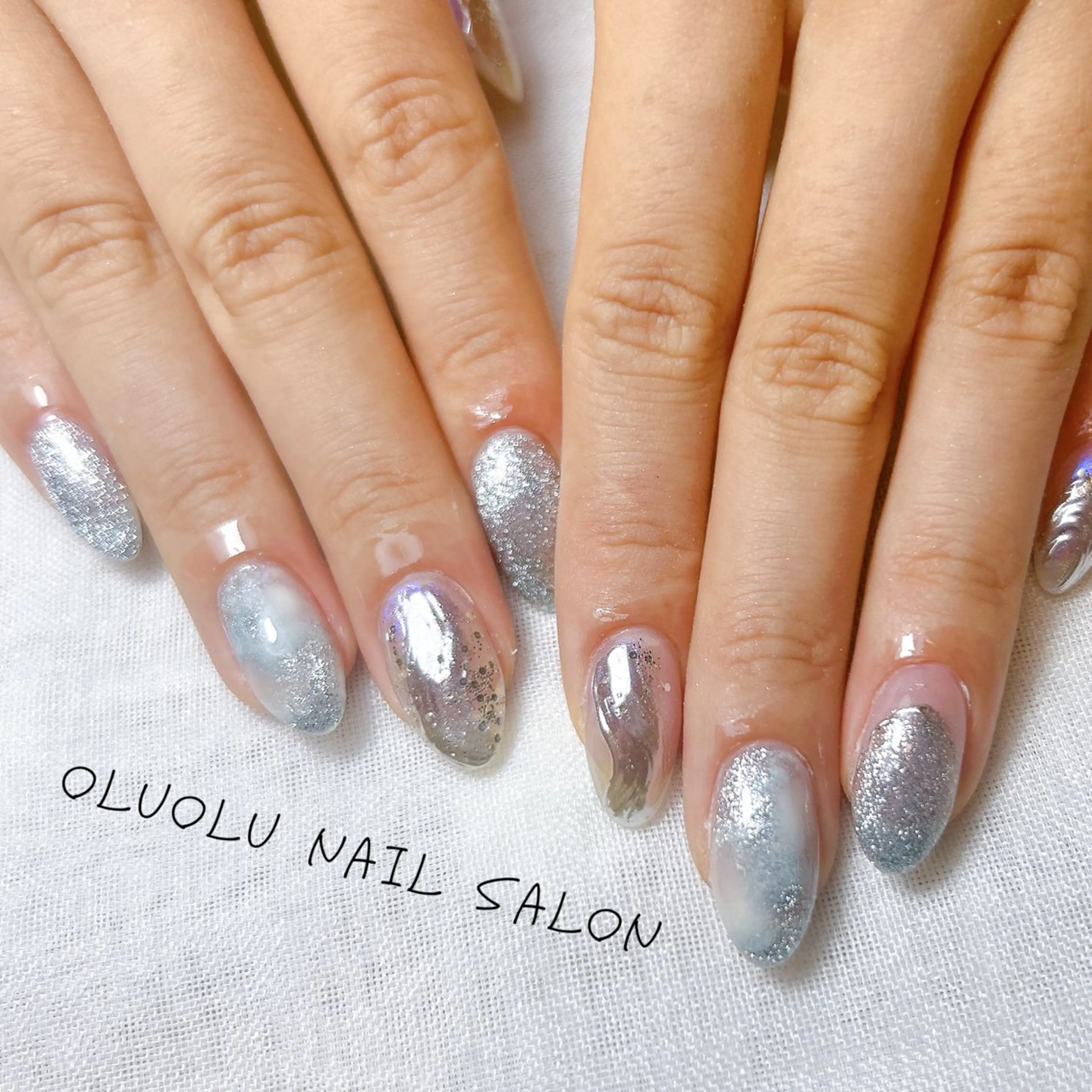 ネイル ブルー 韓国ネイル ミラーネイル ニュアンスネイル oluolu nailsalonのネイルデザイン