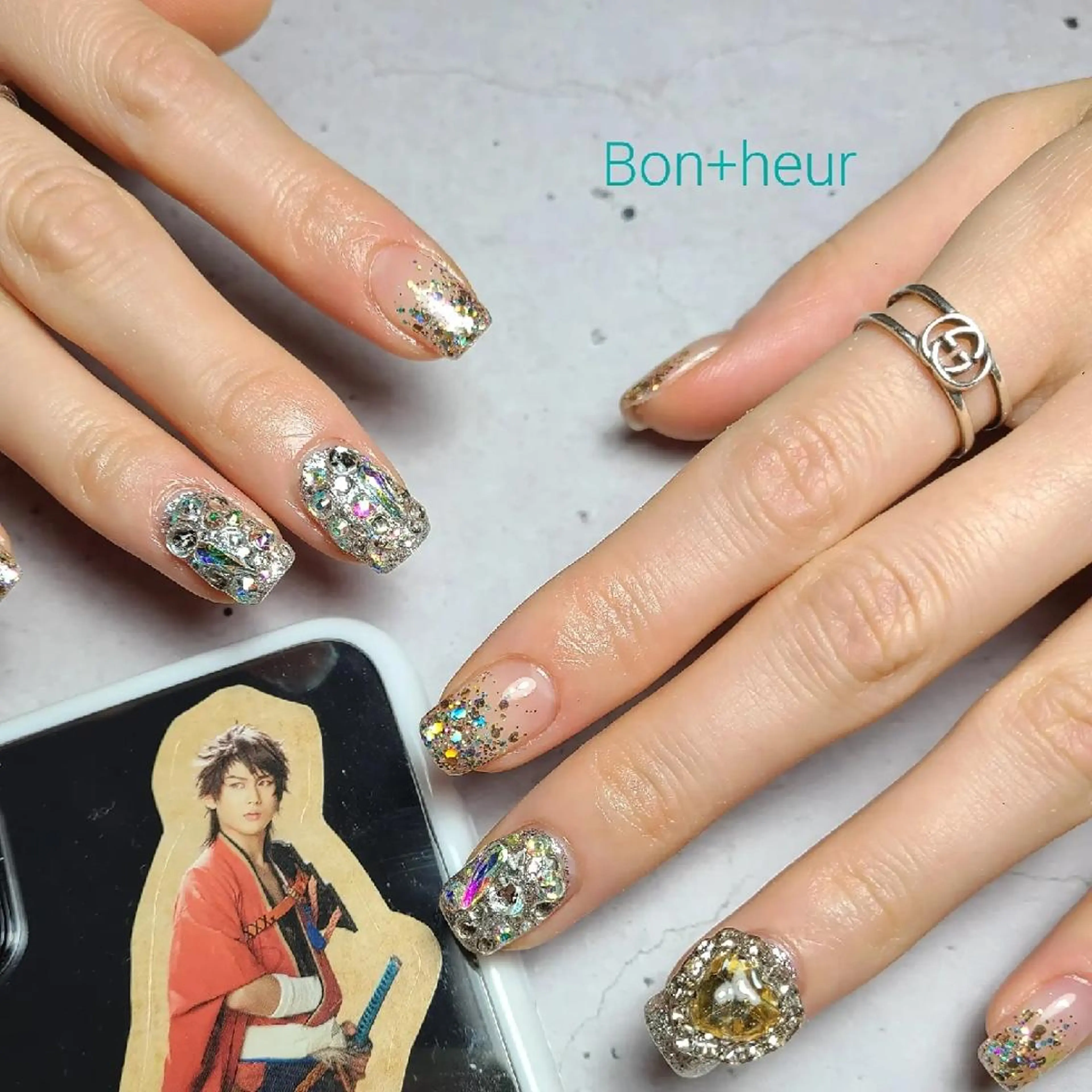 ネイル フラワーネイル ジェルネイル グラデーション 韓国ネイル ラメ(グリッター) 宮口 紗子のネイルデザイン