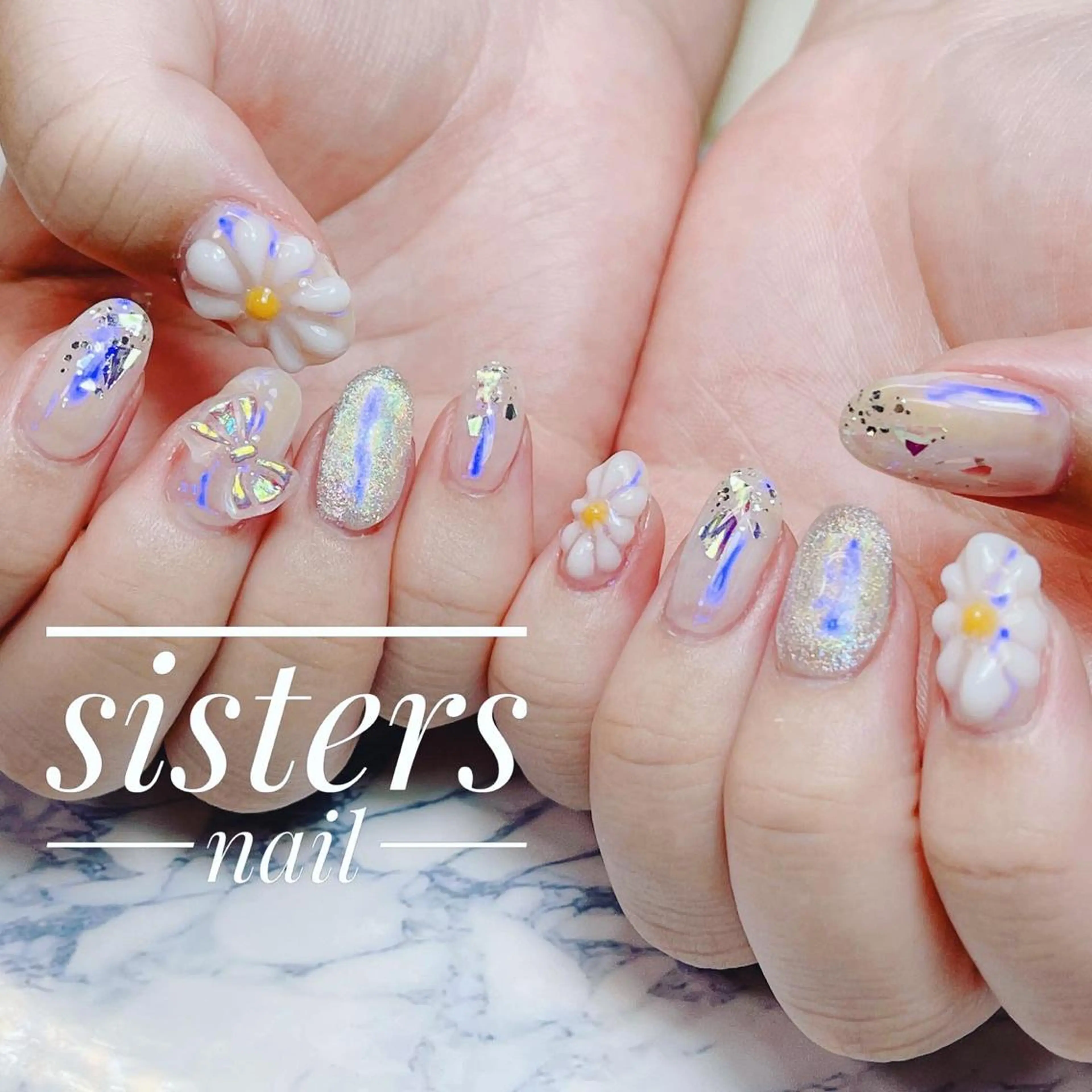 ネイル アートネイル オーロラネイル フラワーネイル 氷ネイル・うるうるネイル キラキラネイル sisters nail.fのネイルデザイン